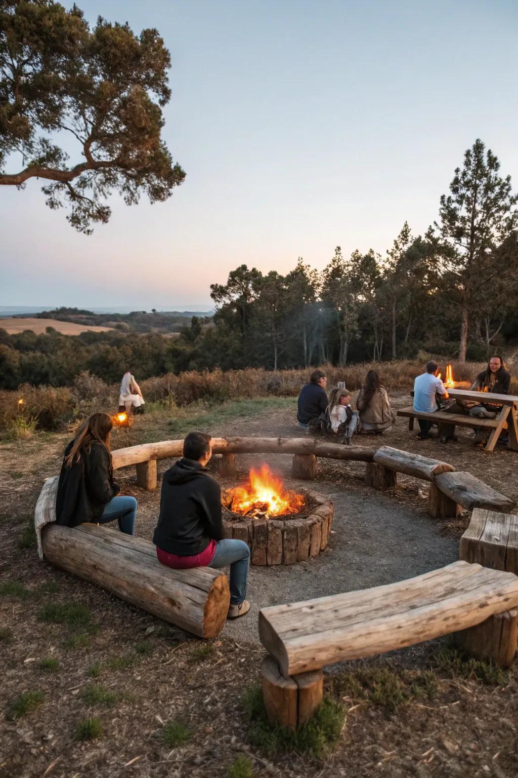Rustic log benches bring a natural and handmade charm.