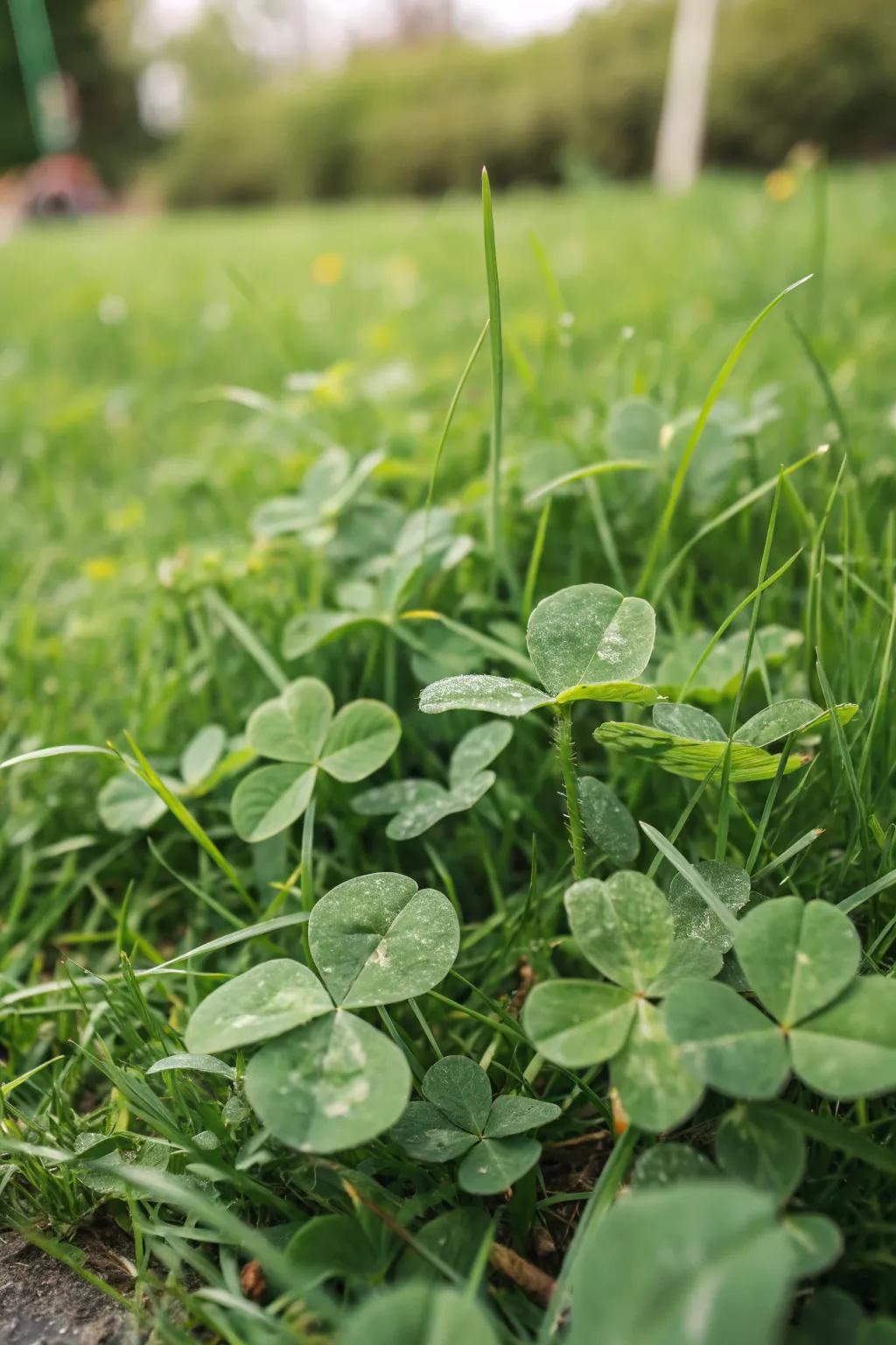 A clover lawn offers a naturally soft and inviting ground cover.