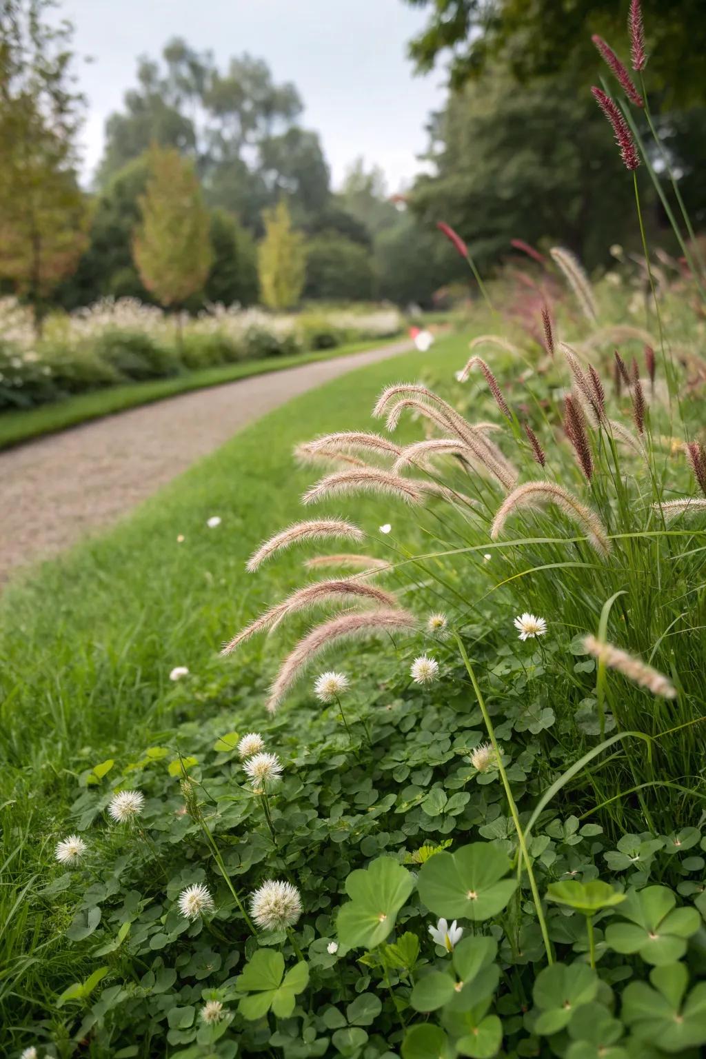 Combine clover with ornamental grasses for a stylish garden look.