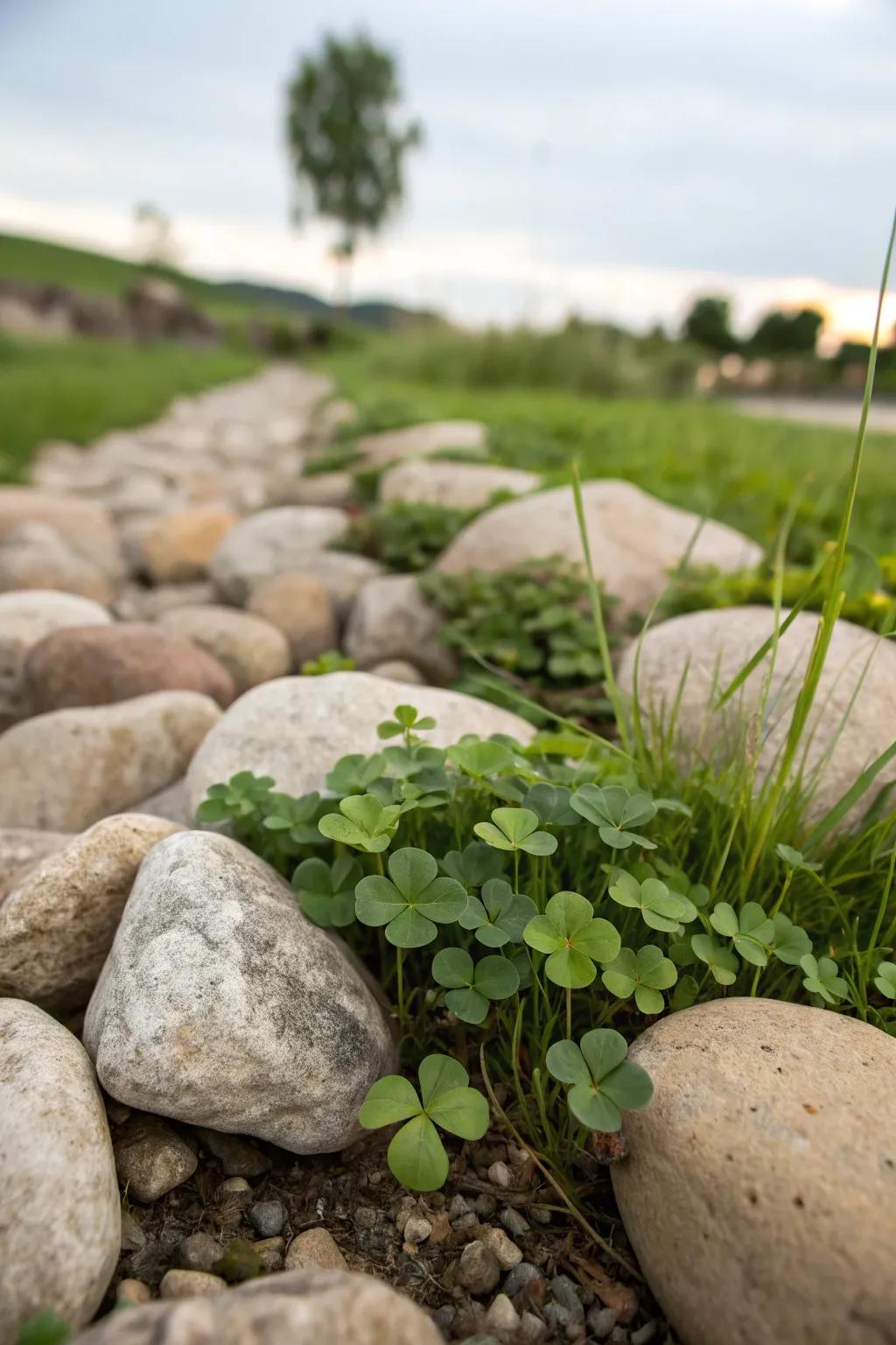Clover brings a soft, natural element to rock gardens.