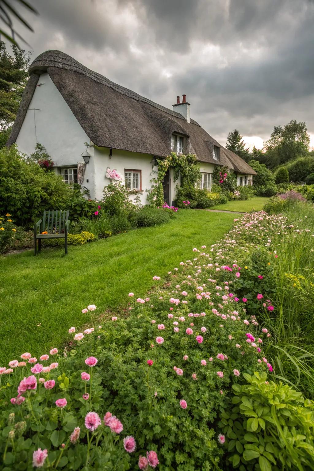 Clover lawns enhance the charm of cottage-style gardens.
