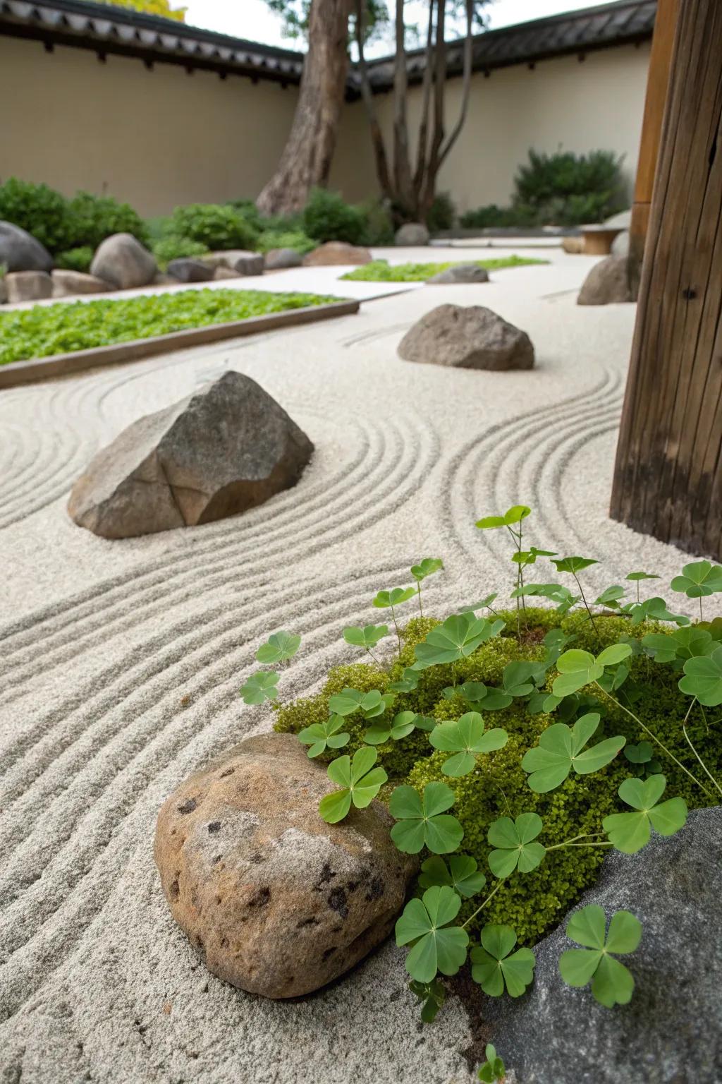 Clover complements the tranquil nature of Zen gardens.