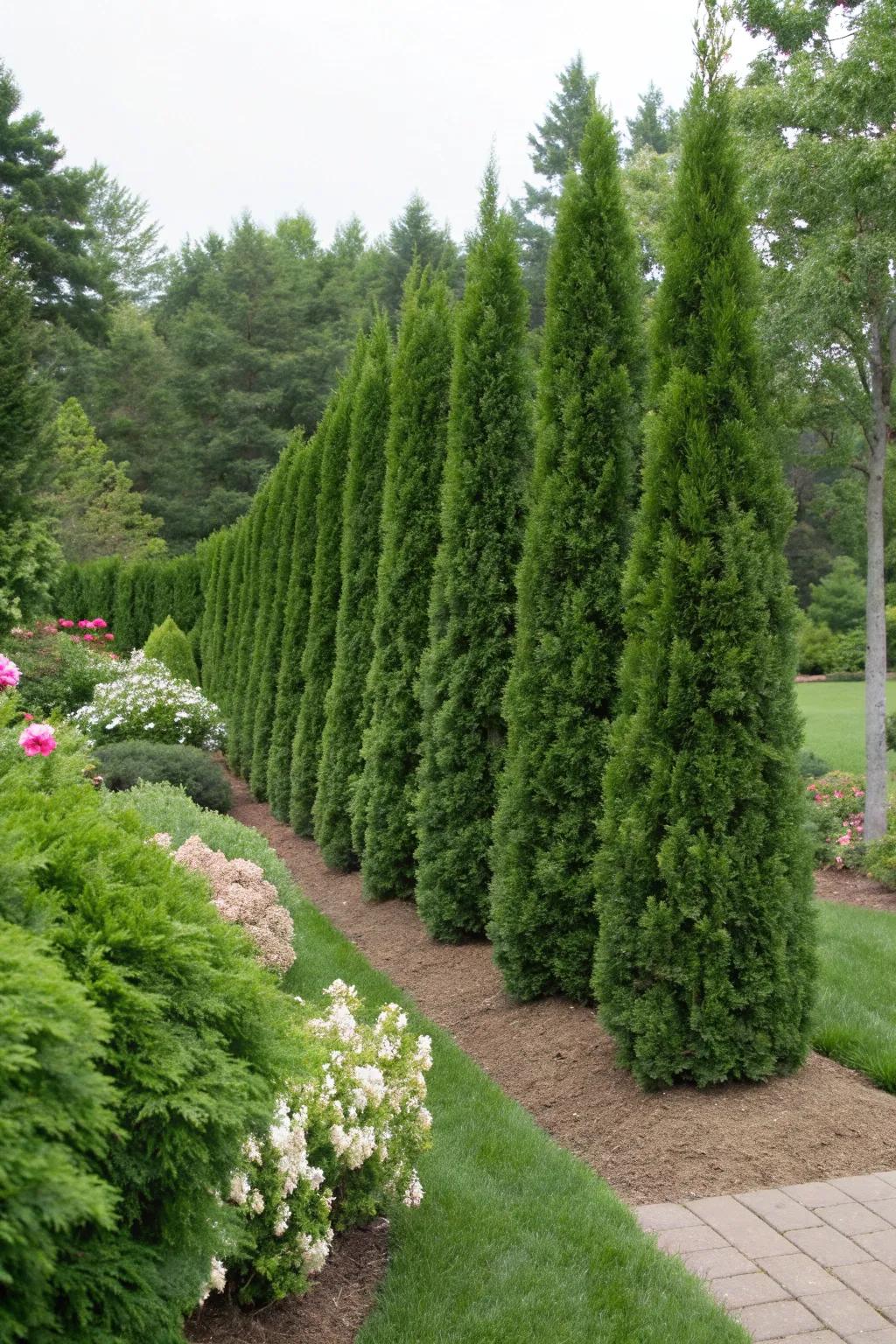 Emerald green arborvitae serving as a protective windbreak.