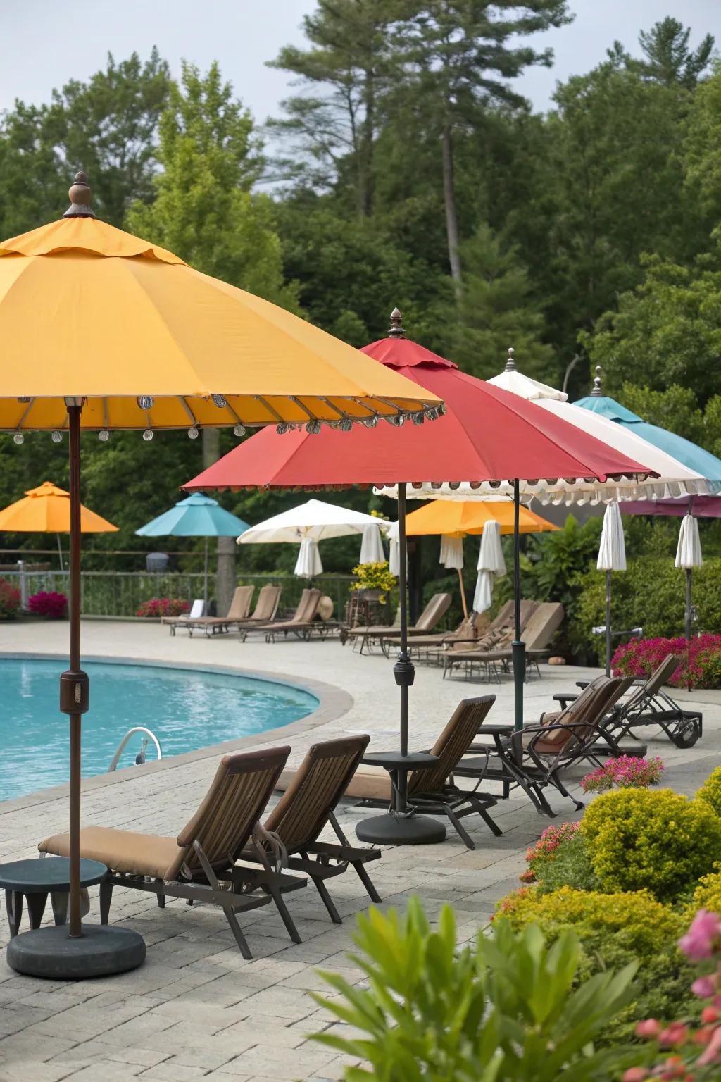 Versatile standalone umbrellas offering flexible poolside shade.