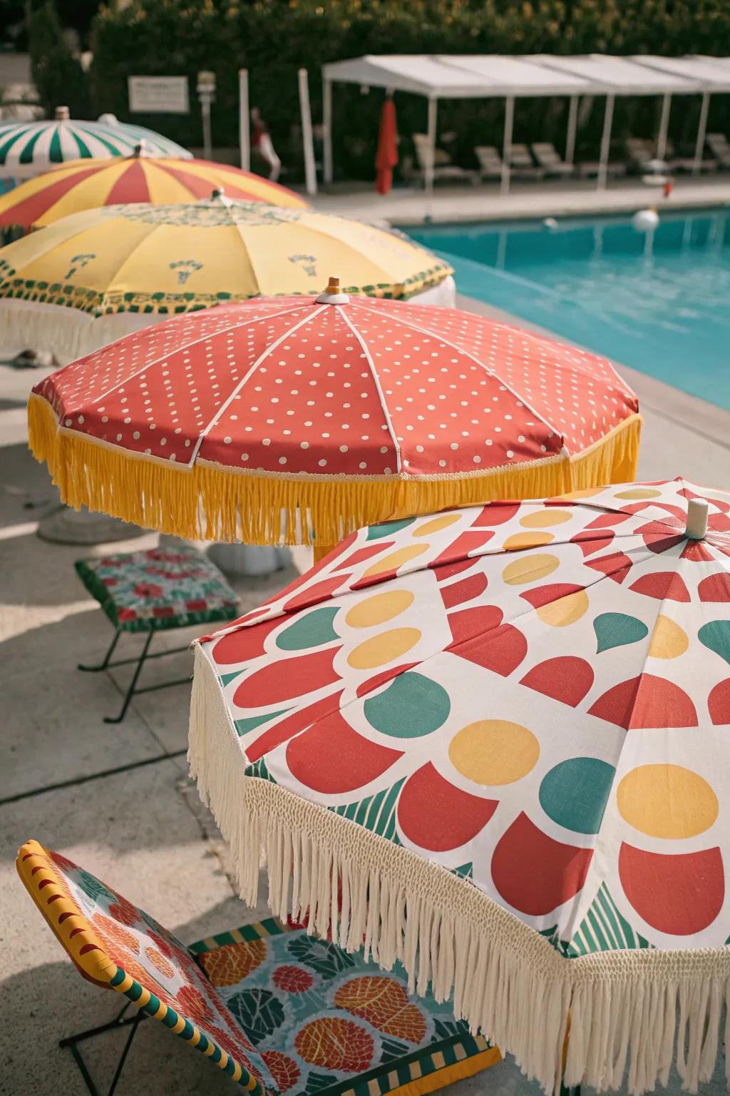 Vintage umbrellas offering a timeless charm to the pool area.