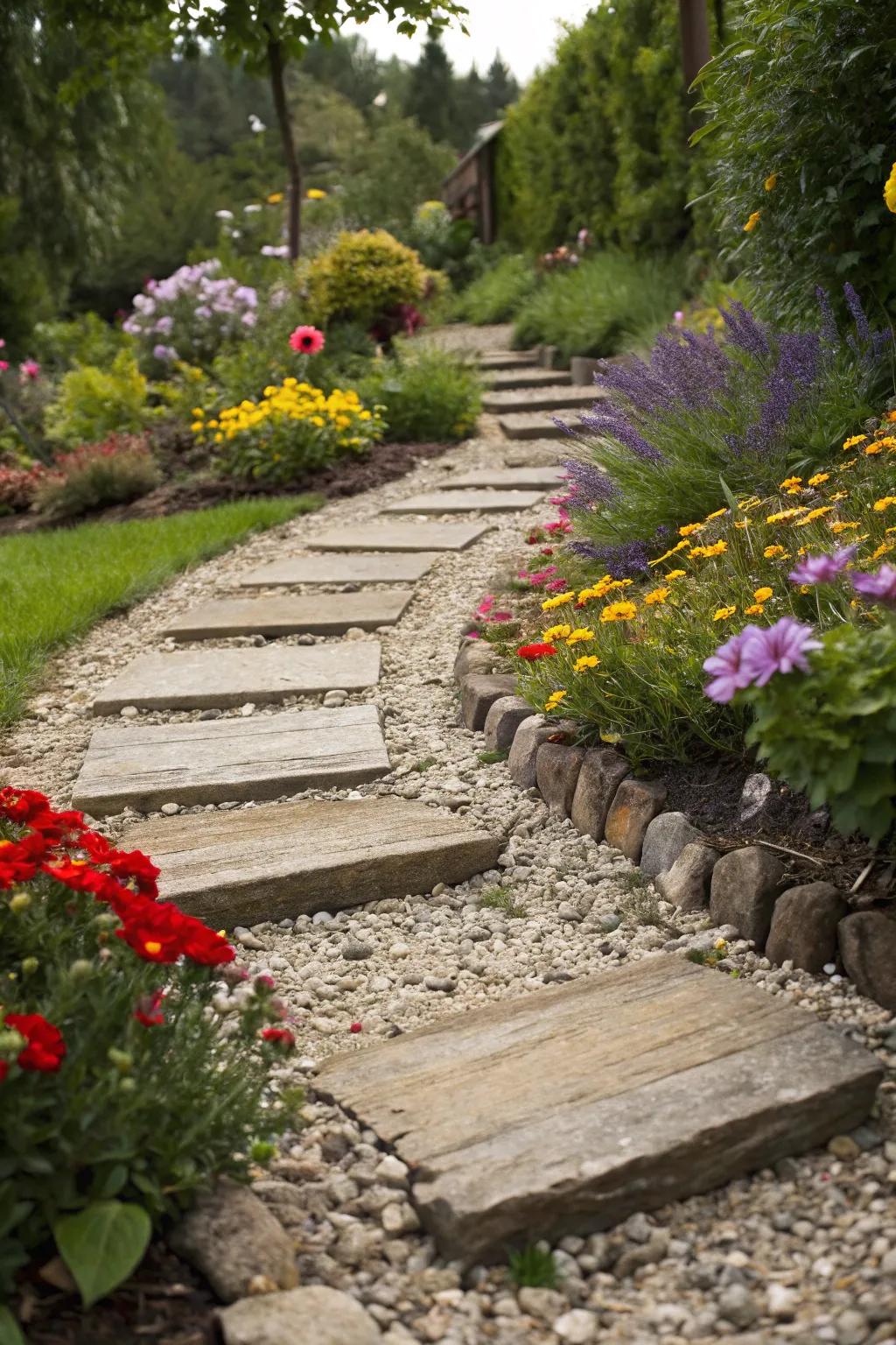 Mix and match materials for a textured garden path.