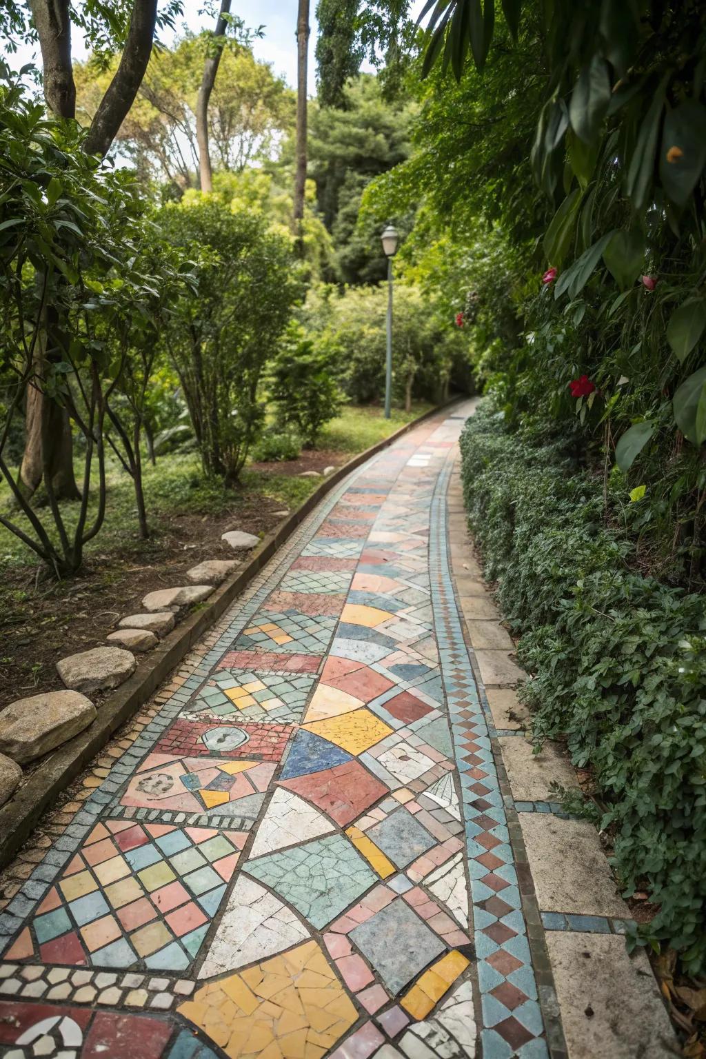 Transform your pathway into art with mosaic designs.
