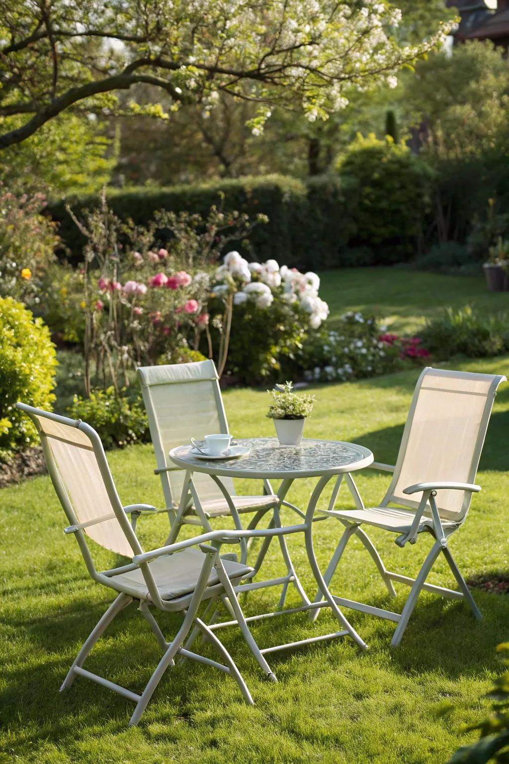 Lightweight furniture simplifies rearranging on grass