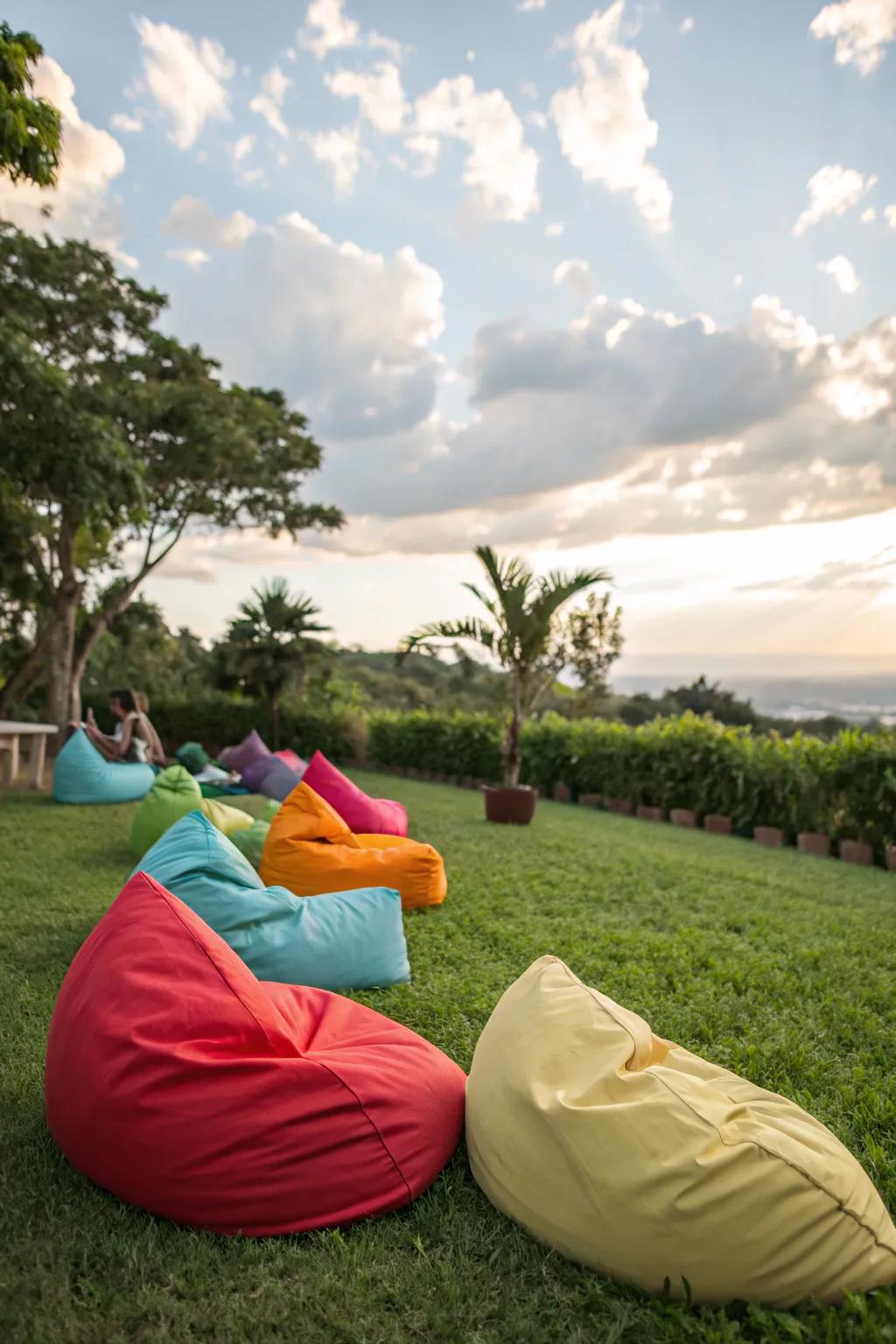 Bean bags offer a casual and grass-friendly seating option