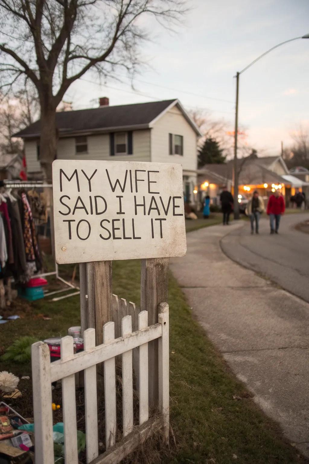 A humorous and relatable sign that sparks conversation.