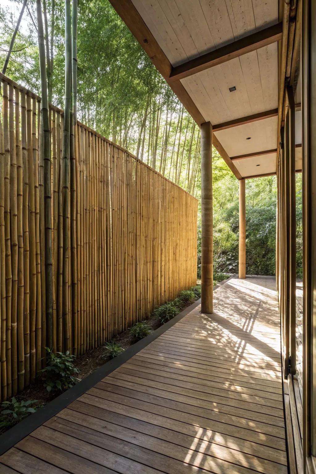 Bamboo walls offer a natural and serene enclosure.