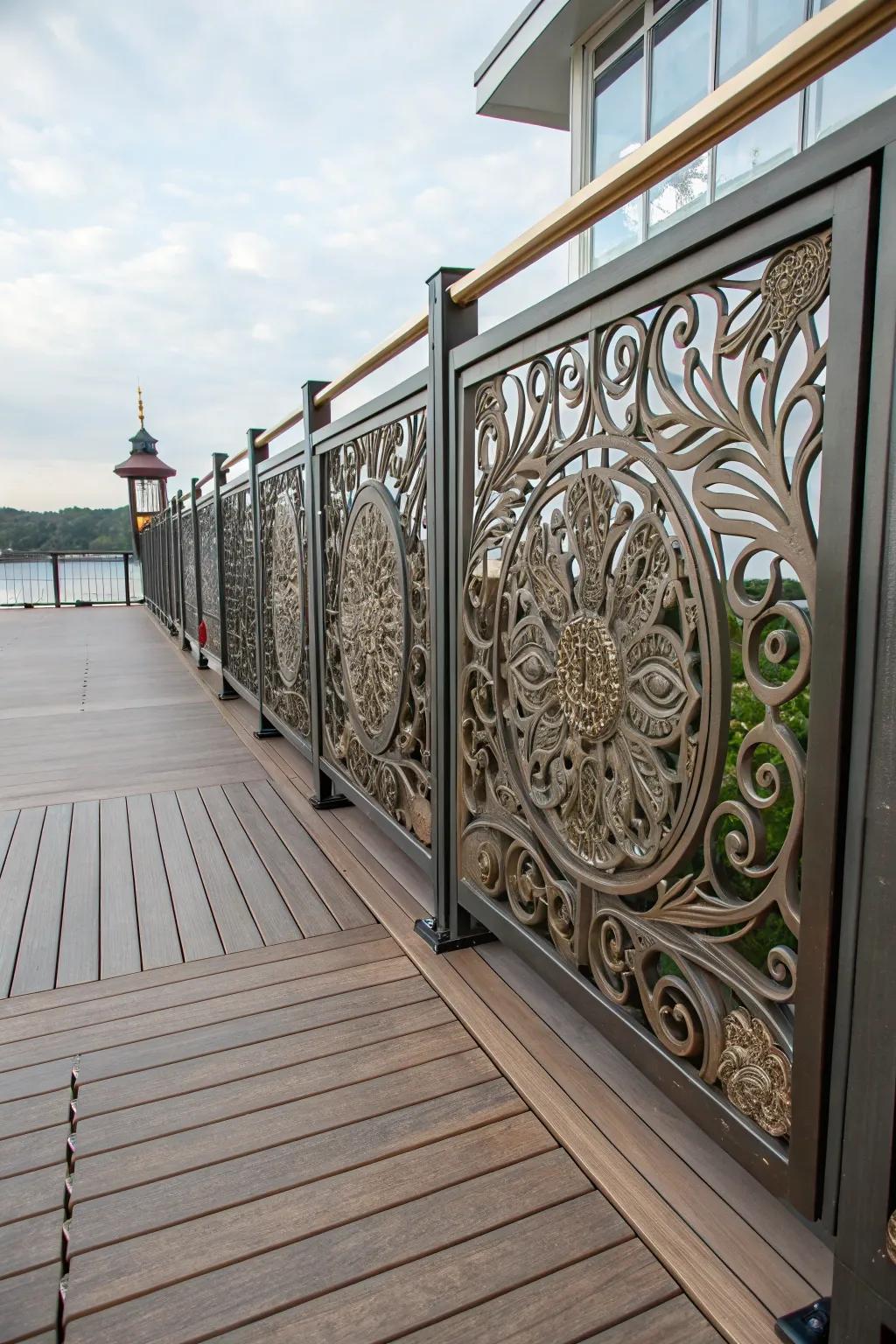 Intricate metal panels offer privacy and style.