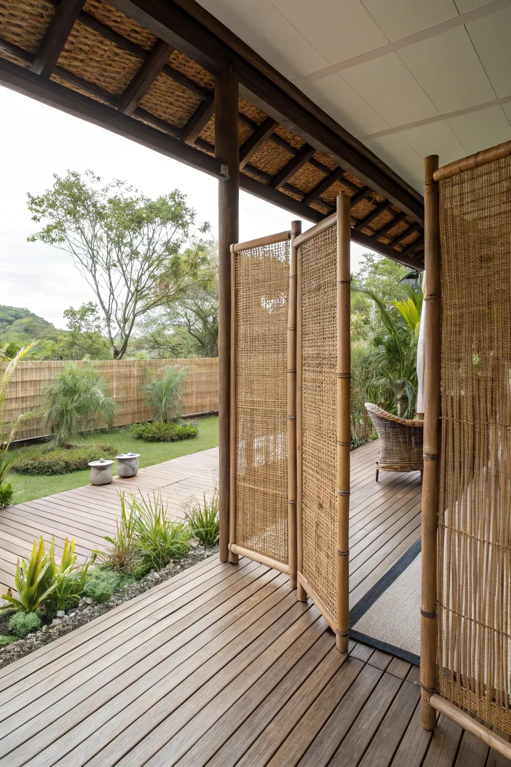 Woven screens add texture and a bohemian vibe.