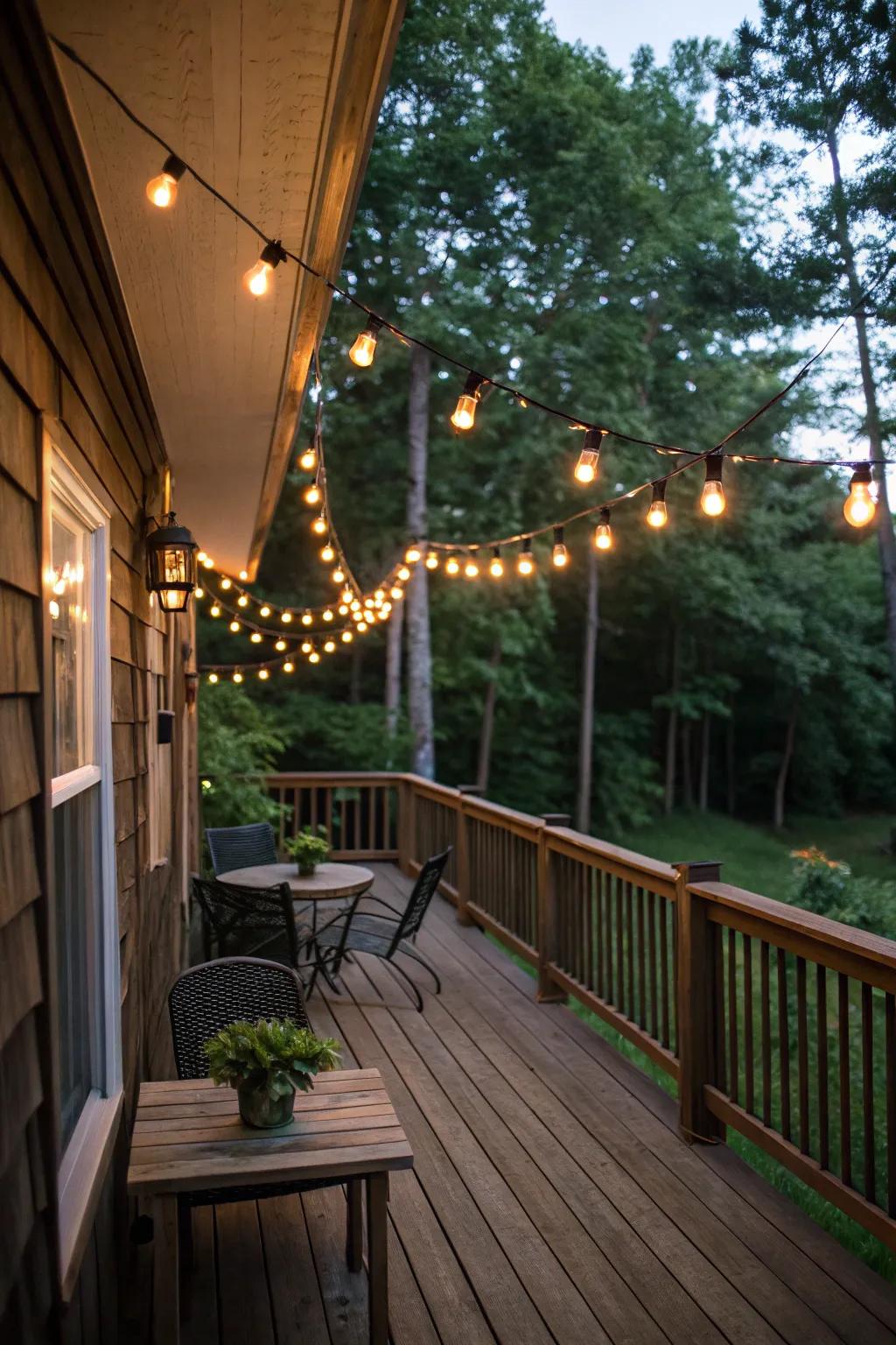 String lights provide a cozy and whimsical atmosphere.