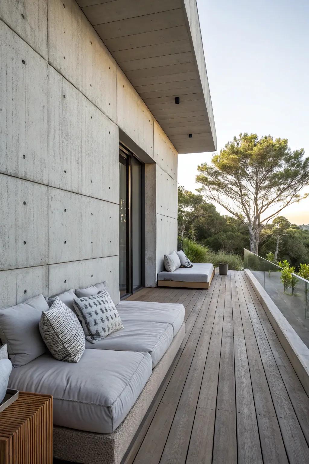 Concrete walls offer a sleek and modern aesthetic.