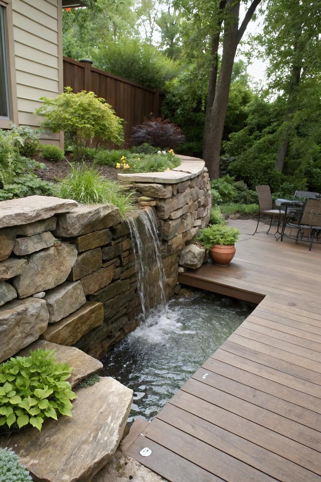 Water features add a tranquil element to deck walls.