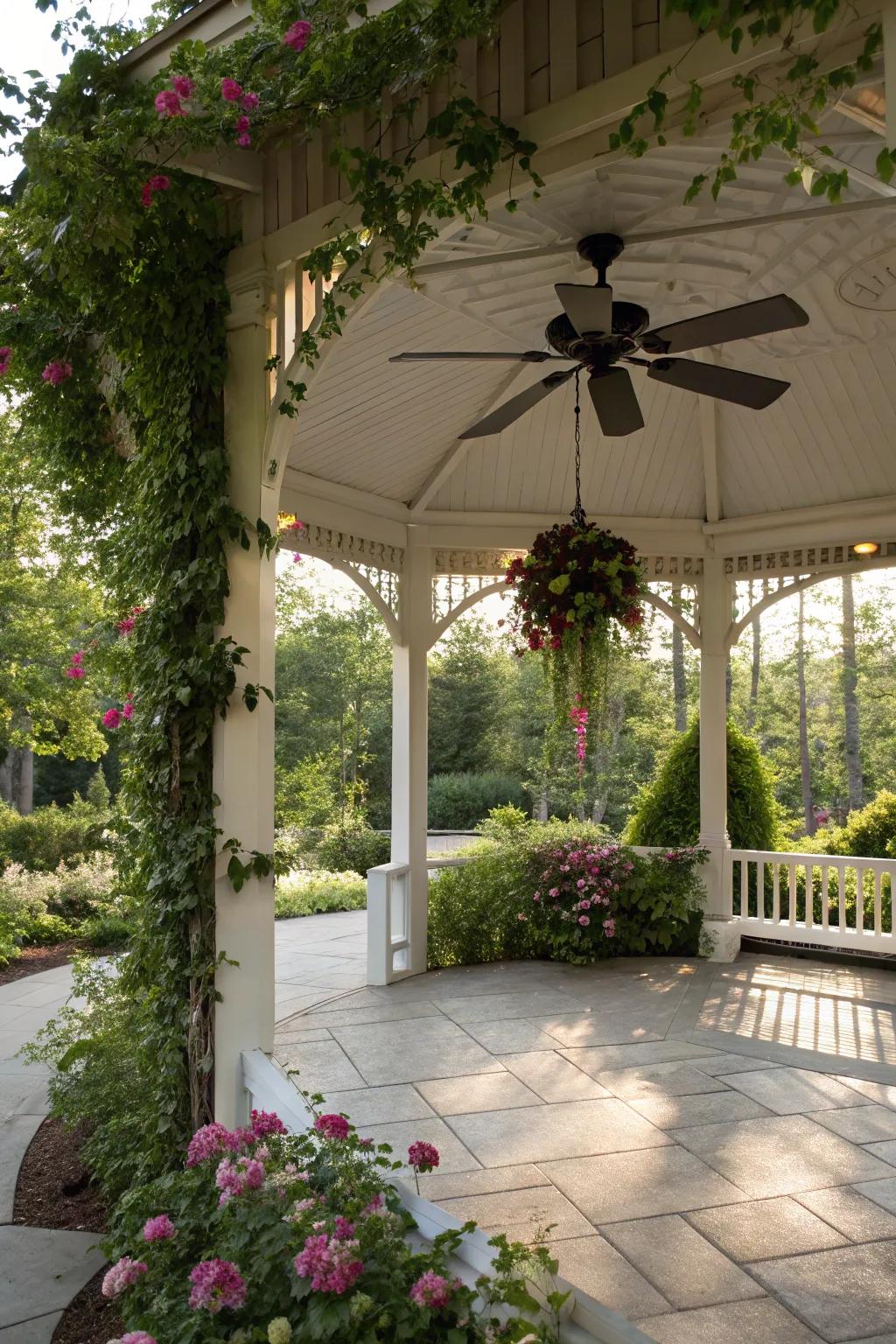 Silent fans maintain a serene atmosphere in your gazebo.