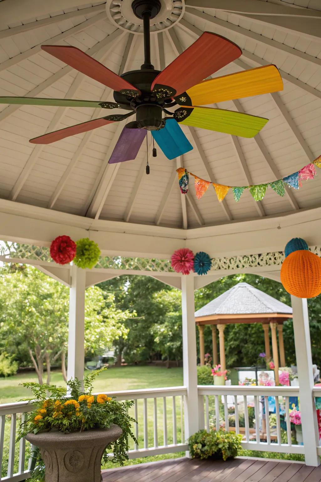 Colorful fan blades add personality and vibrancy.