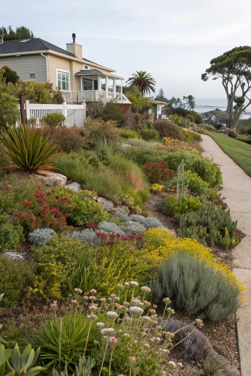 Native vegetation lending a natural touch to a coastal garden.