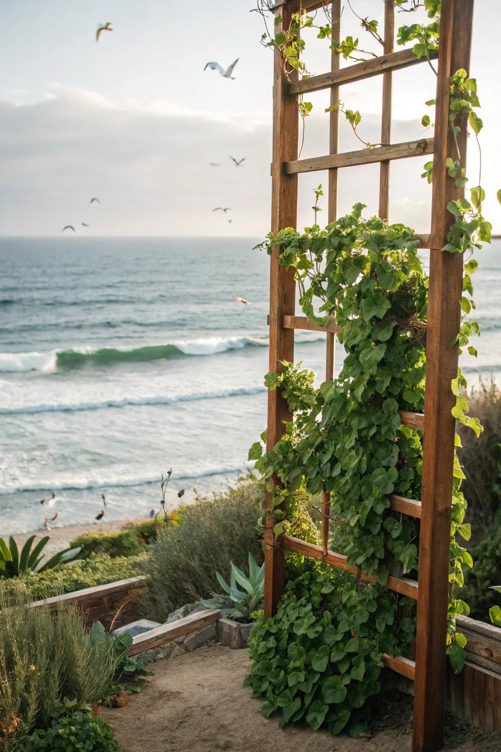 Vertical gardening adding height to a coastal landscape.