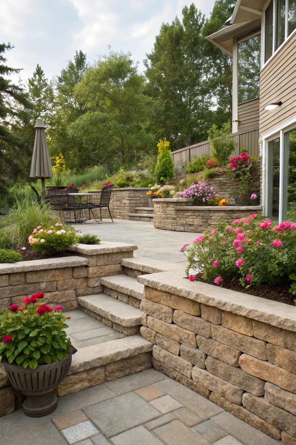 Add layers to your patio with multi-level retaining walls.