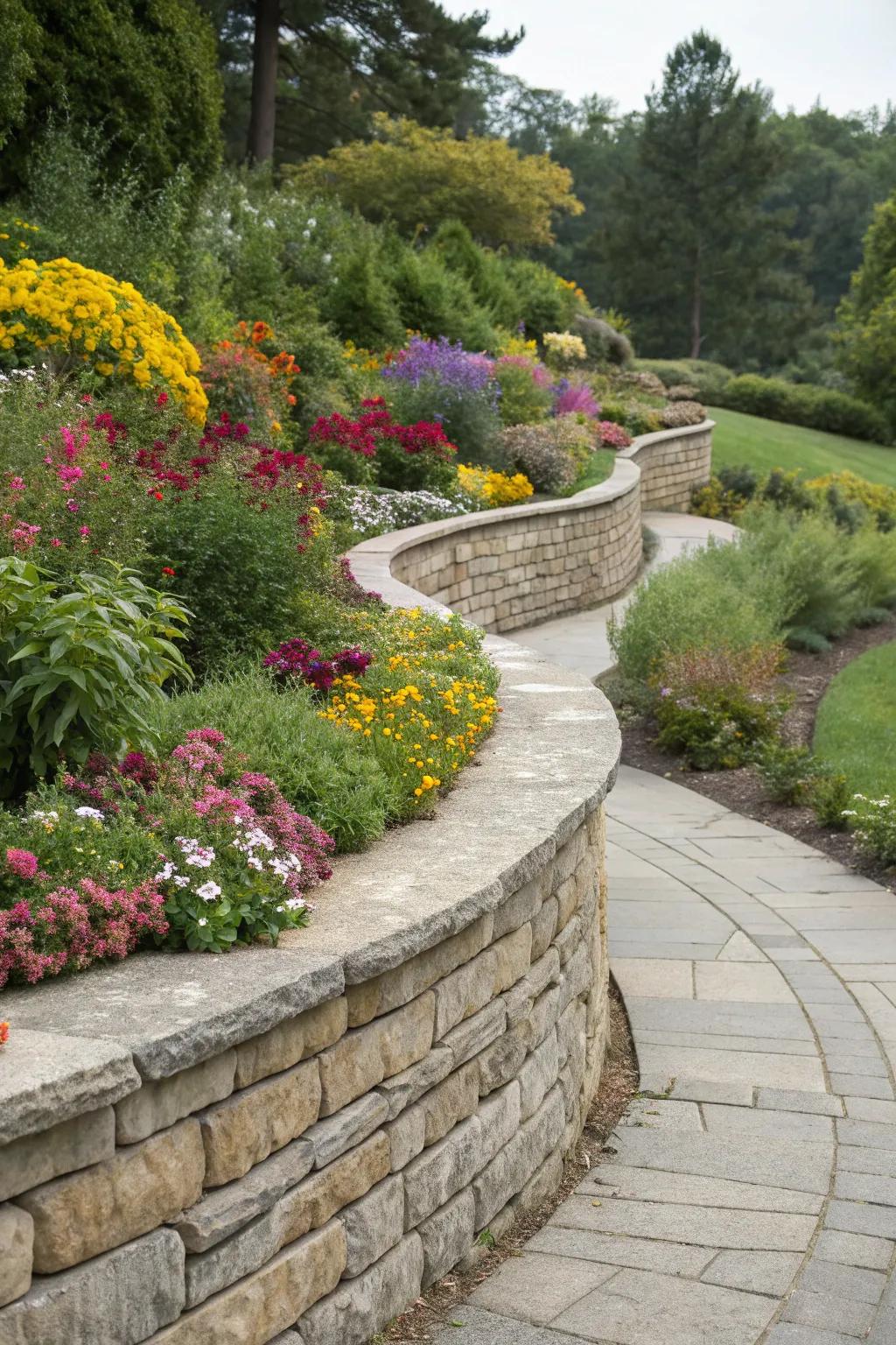 Add elegance with a curved retaining wall design.
