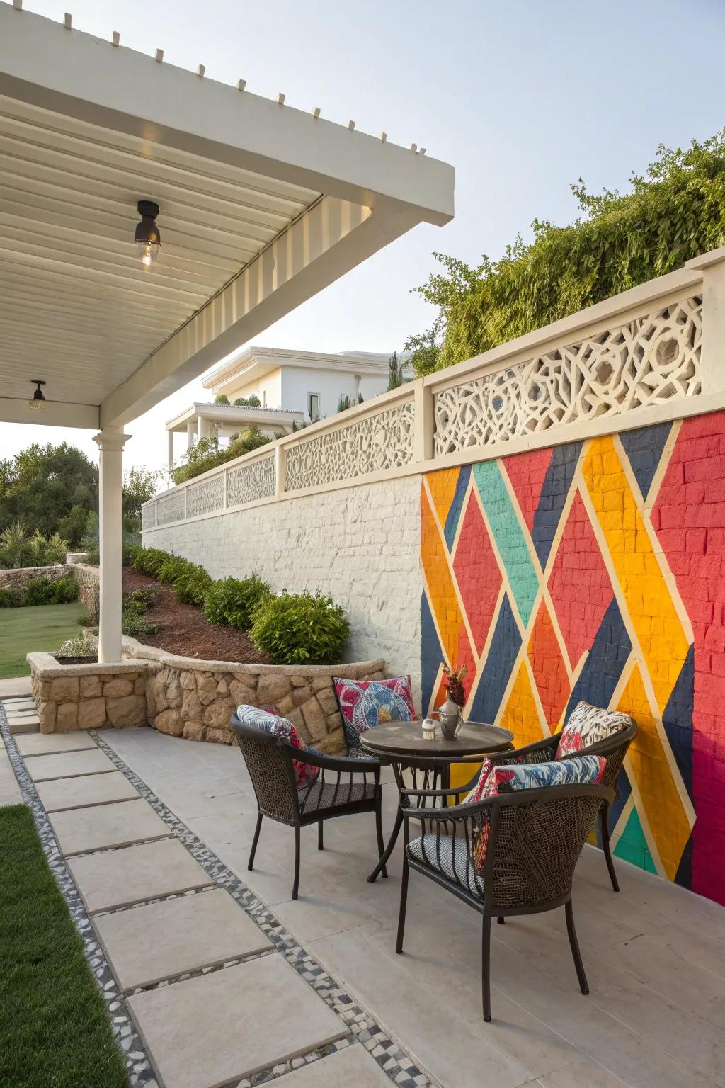 Make a statement with bold color choices for your retaining wall.