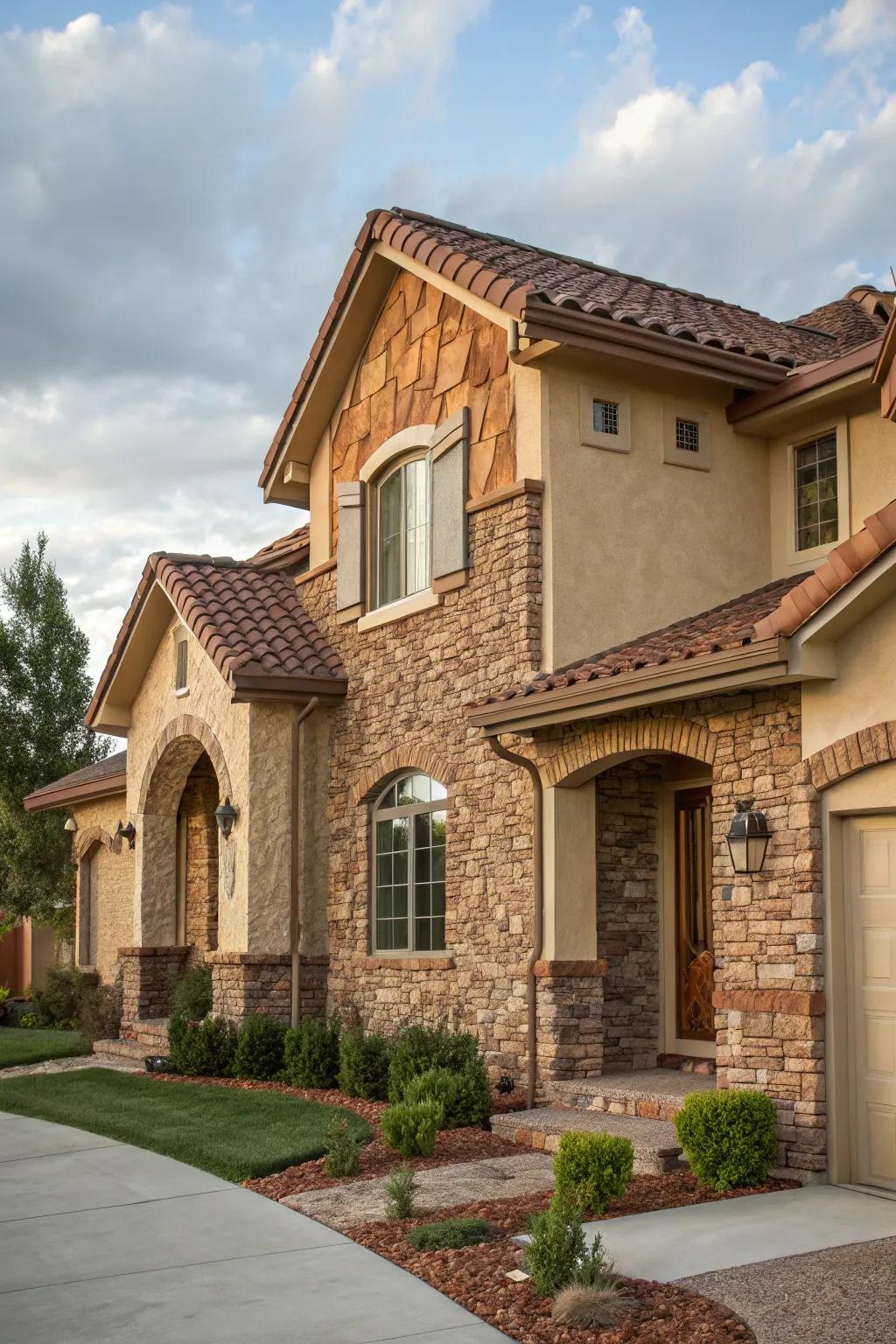 Textured exterior finishes add dimension and architectural interest.