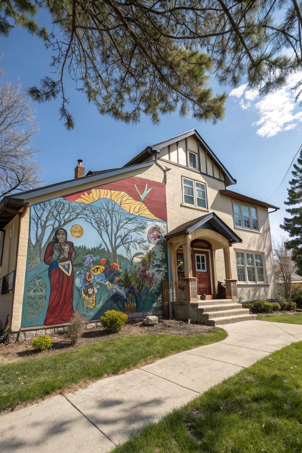 Artistic outdoor murals amplify curb appeal and expressiveness.