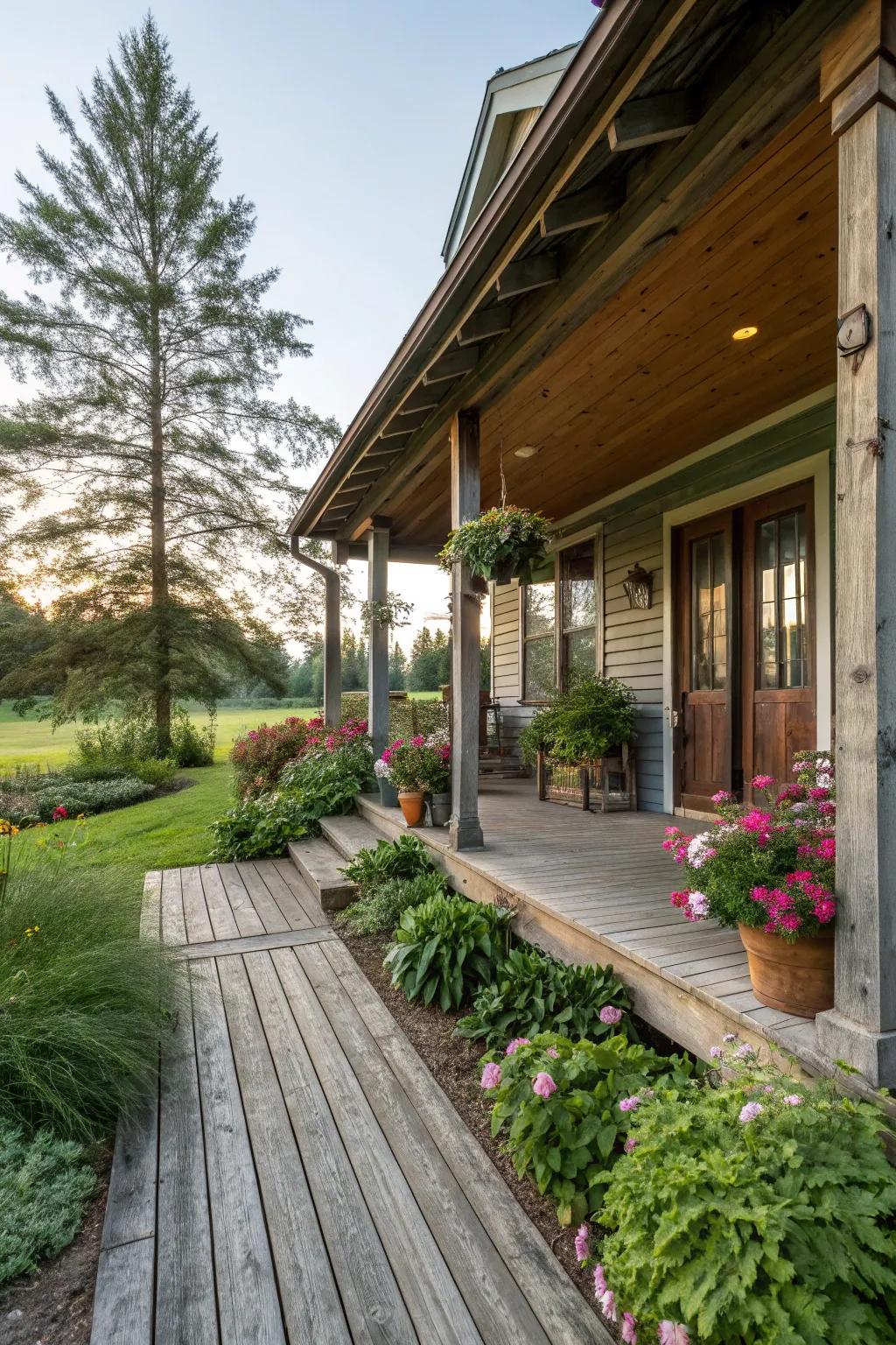 Natural wood adds inviting warmth and rustic flair.