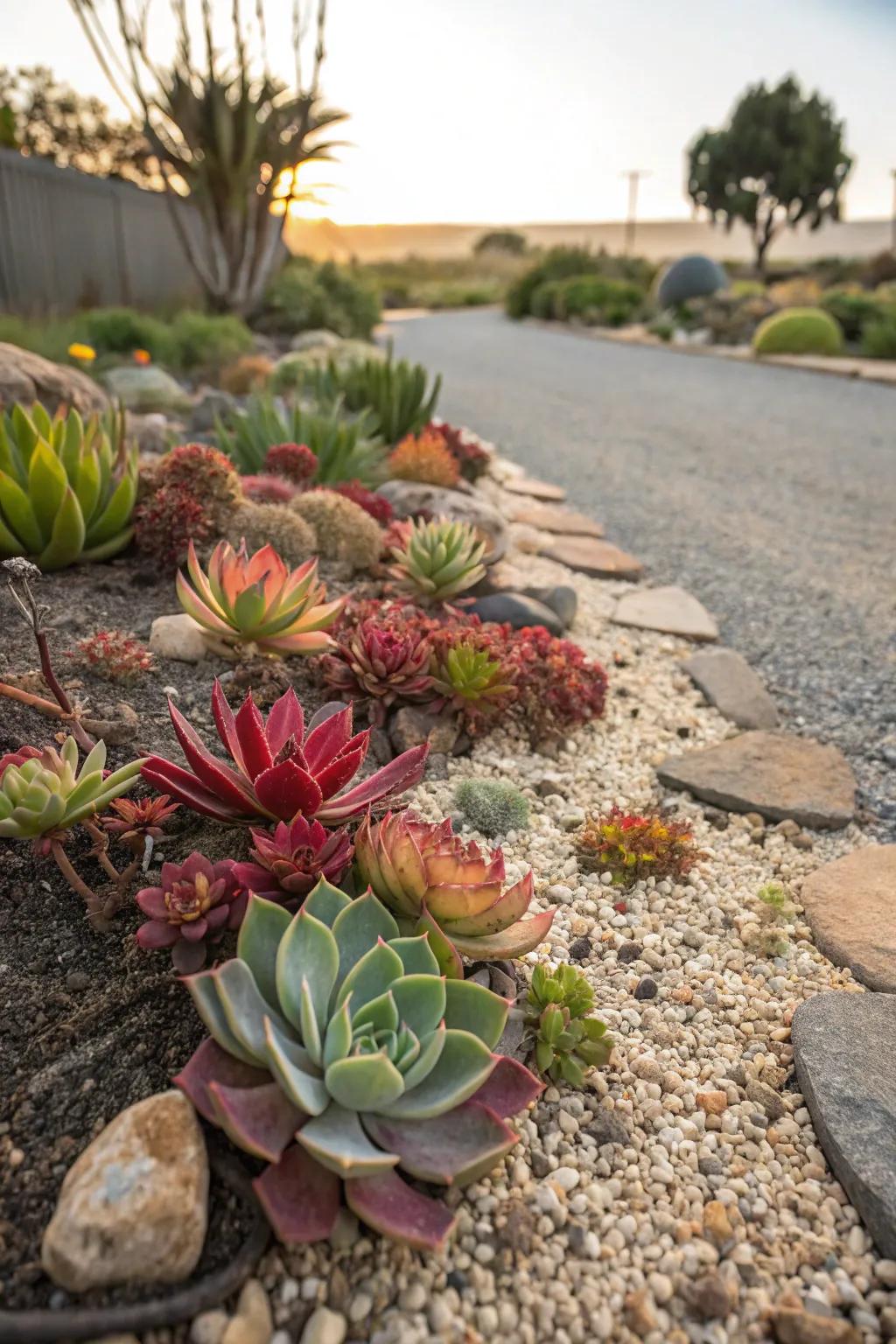 An array of succulents thriving in a dry garden environment.