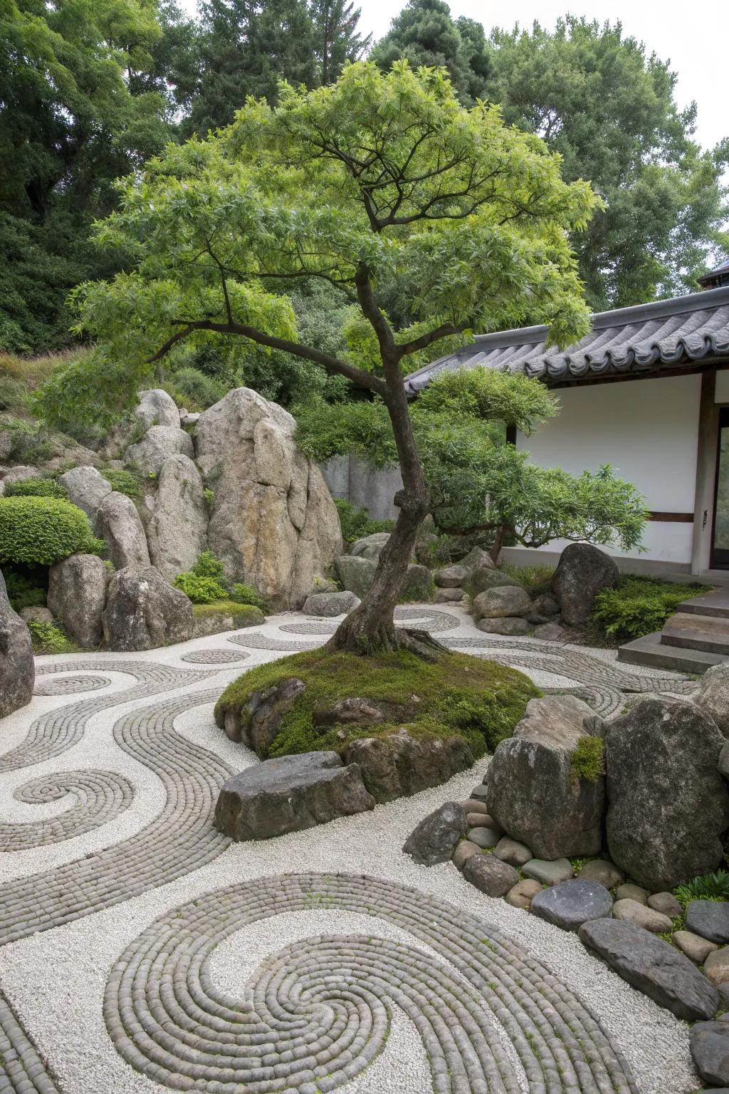 Creative rock patterns turn your tree base into a work of art.