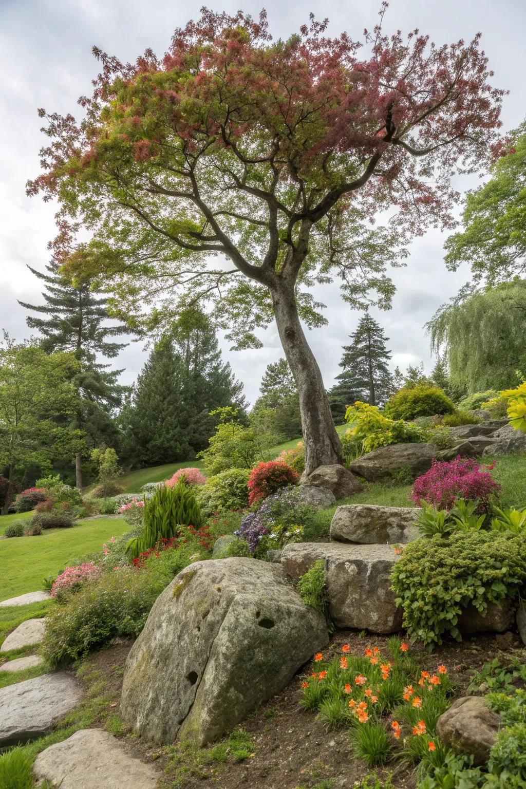Incorporating plants within rock arrangements adds vibrancy and life.