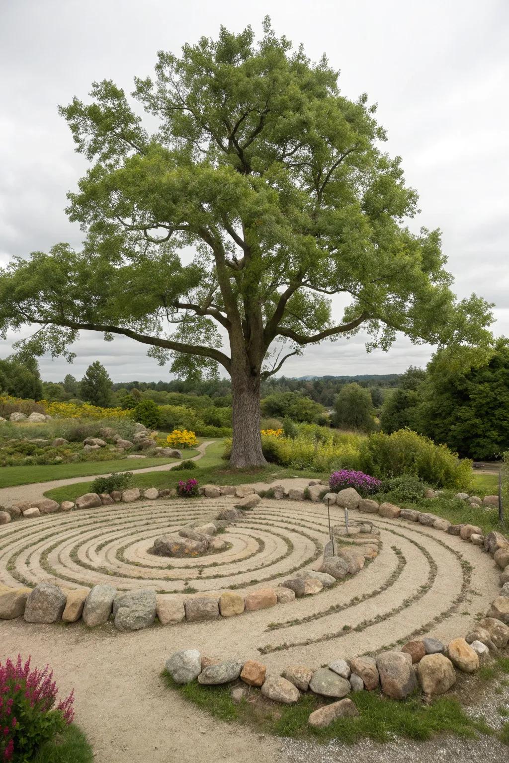 Spiral rock designs add movement and intrigue to your tree landscape.