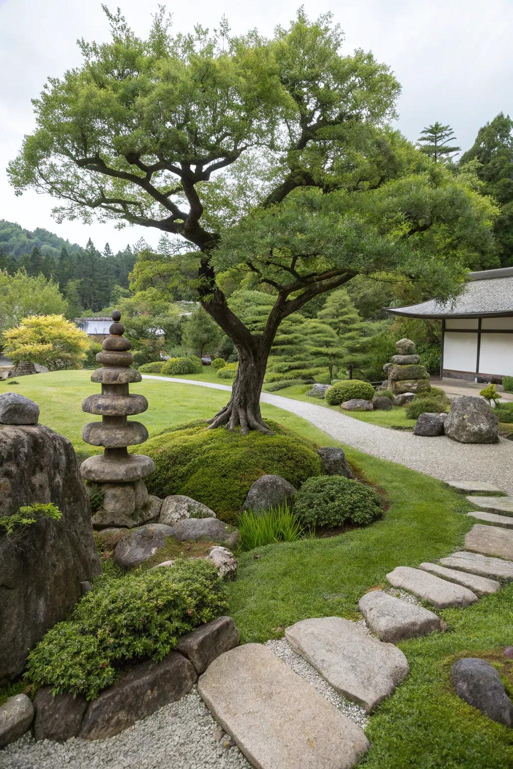 Zen rock sculptures add a meditative element to your garden.