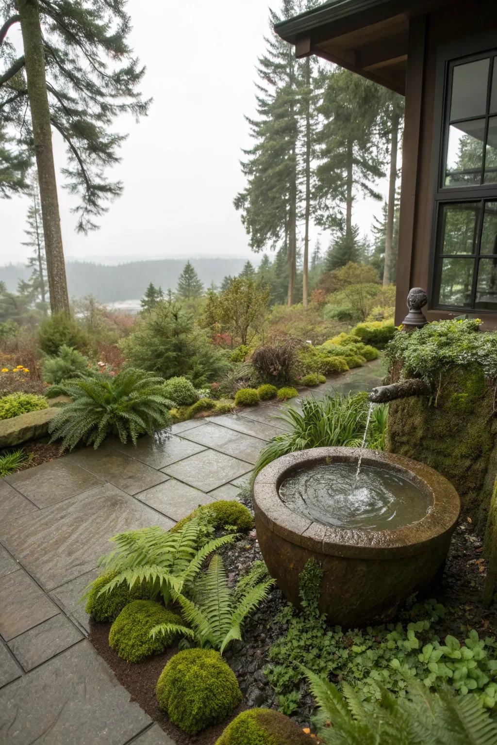 A water feature adds a soothing element to your patio.