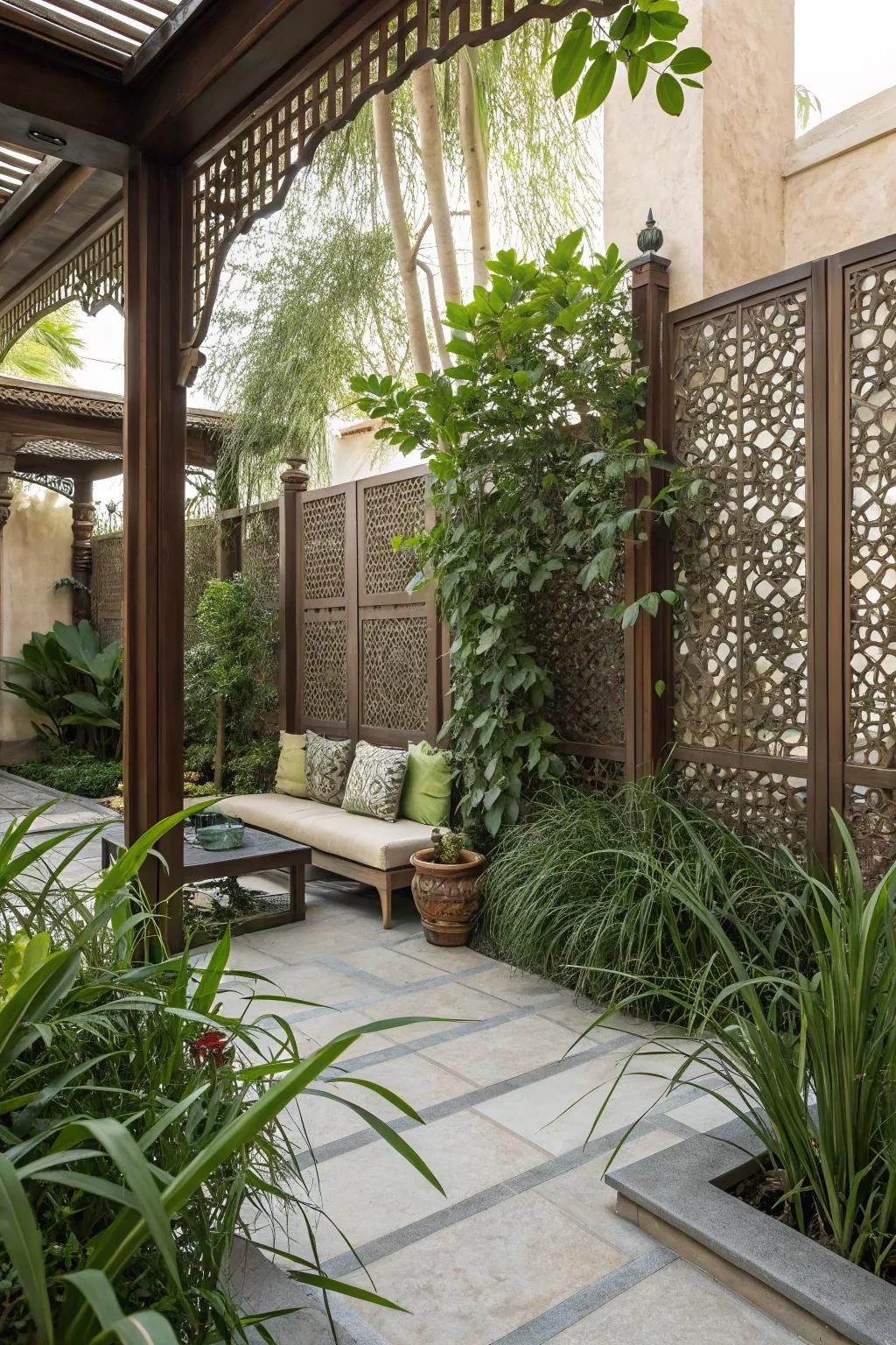 Privacy screens offer seclusion and style.