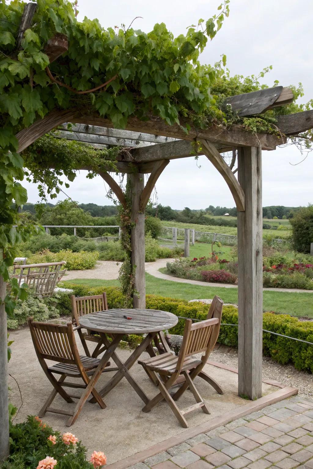 A pergola offers shelter and charm.