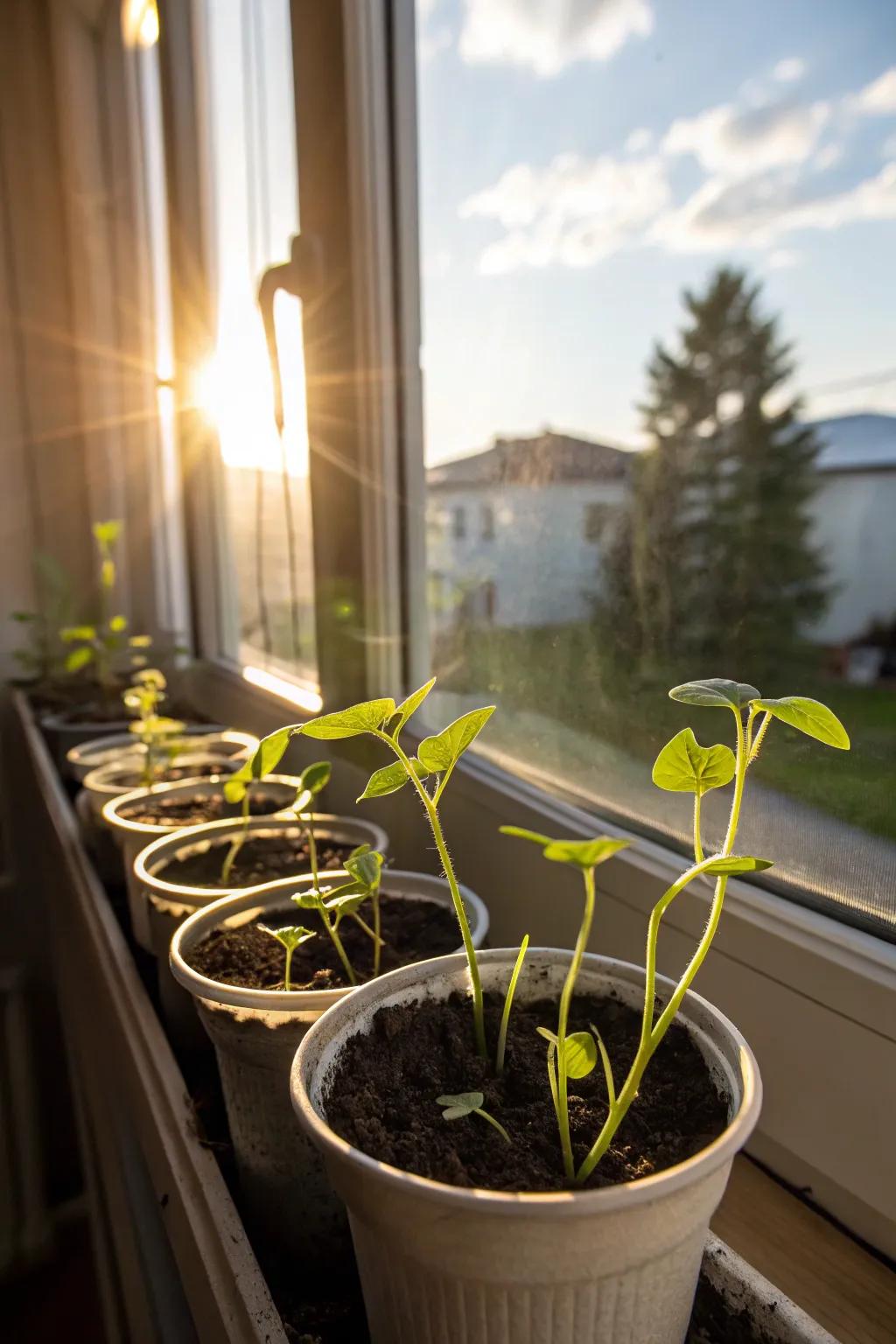 Morning glory seedlings thriving indoors, ready for the garden.