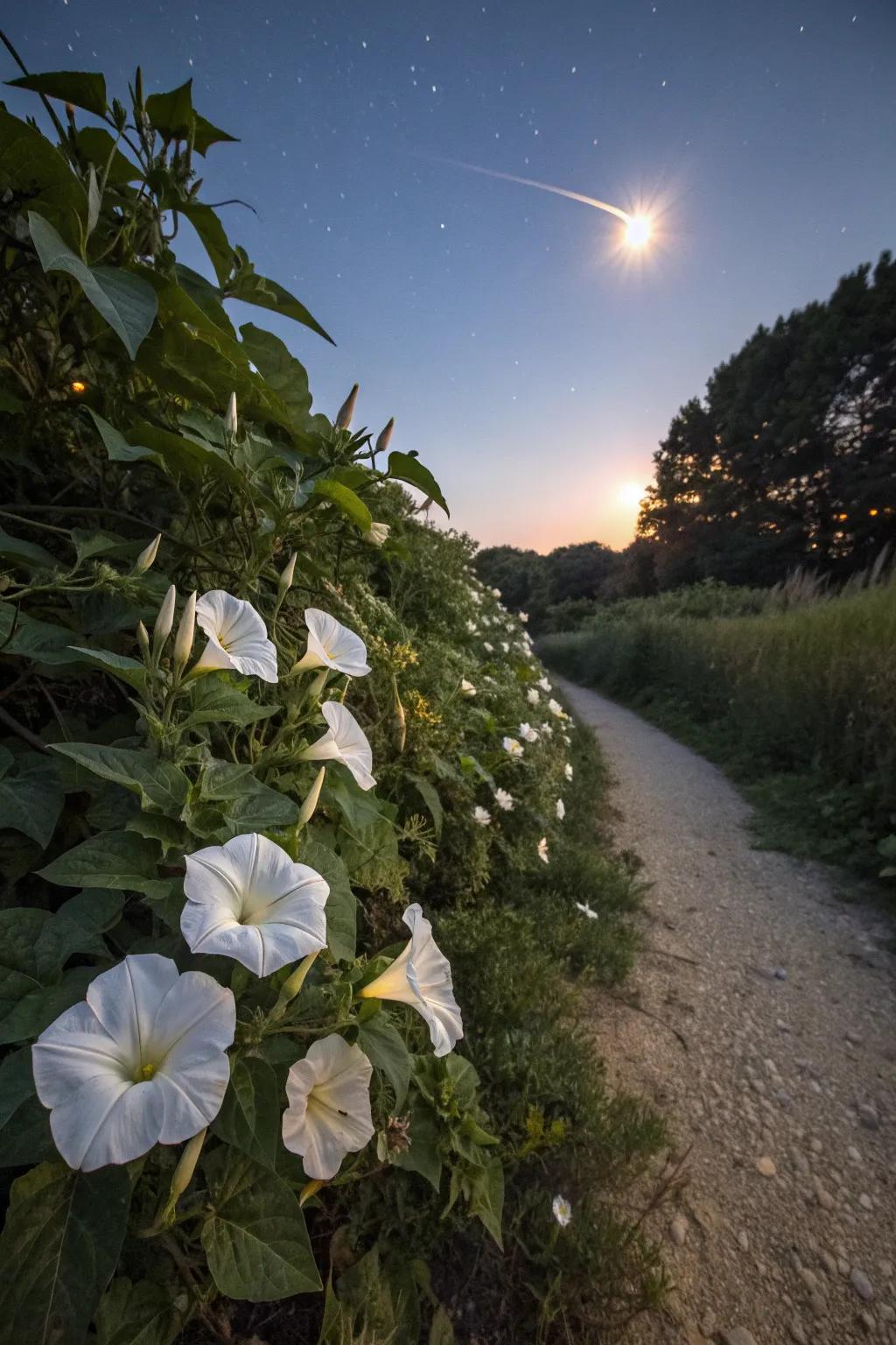 Moonflowers bring a magical glow to nighttime gardens.
