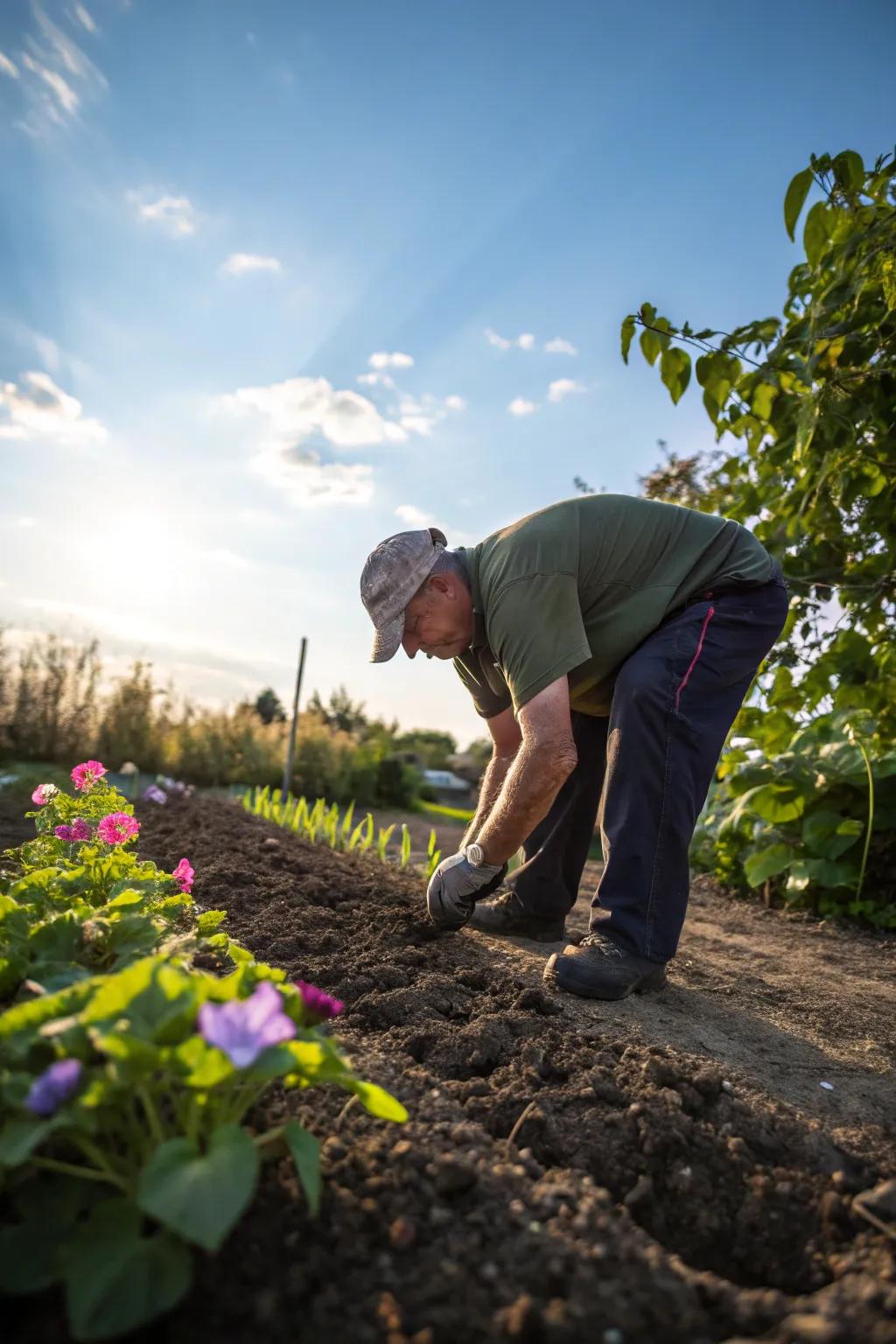 Directly sowing morning glory seeds in warm garden soil.