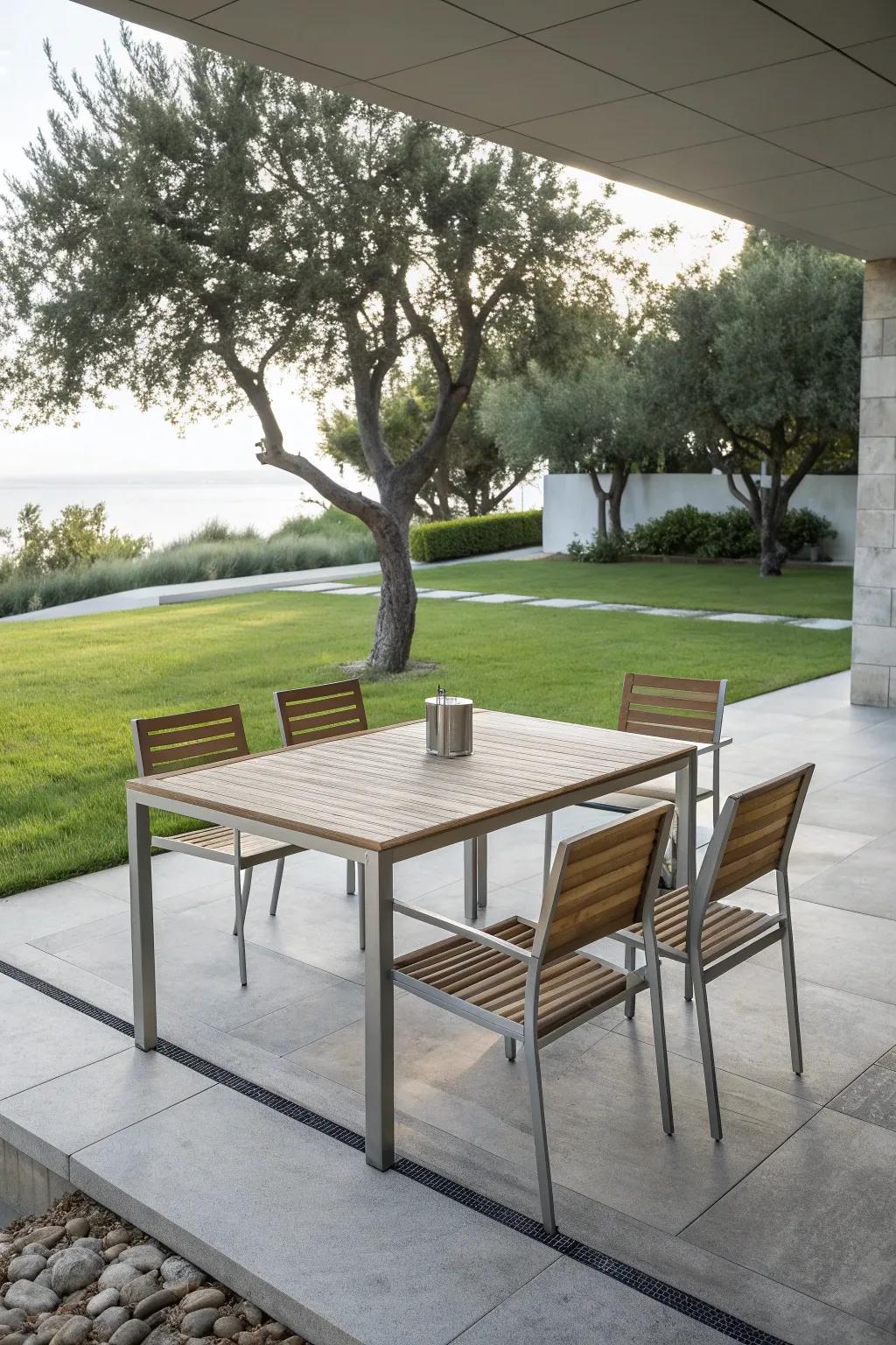 Minimalist furniture for a refined outdoor setting.