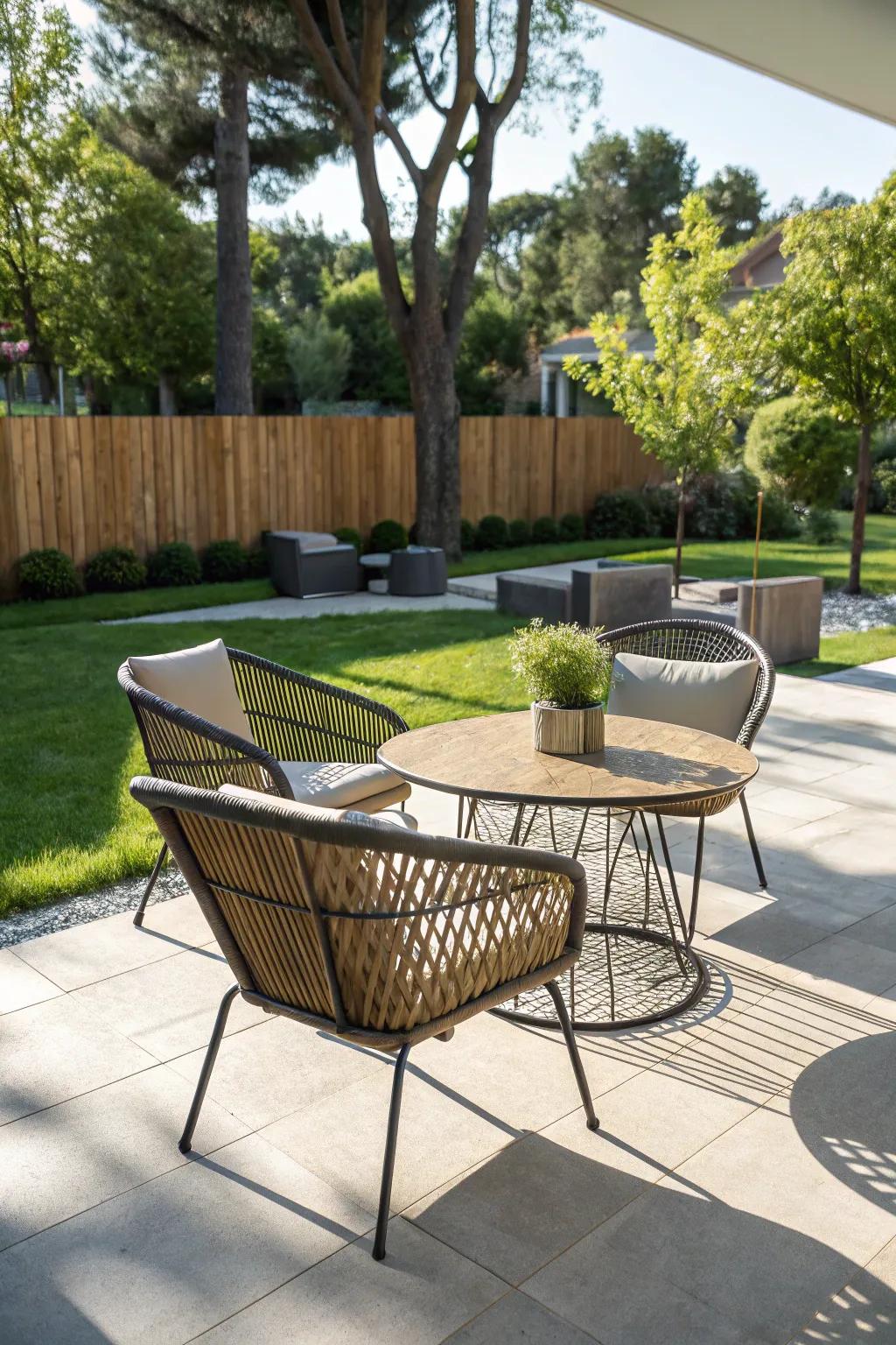 Choose resilient materials to withstand outdoor elements.