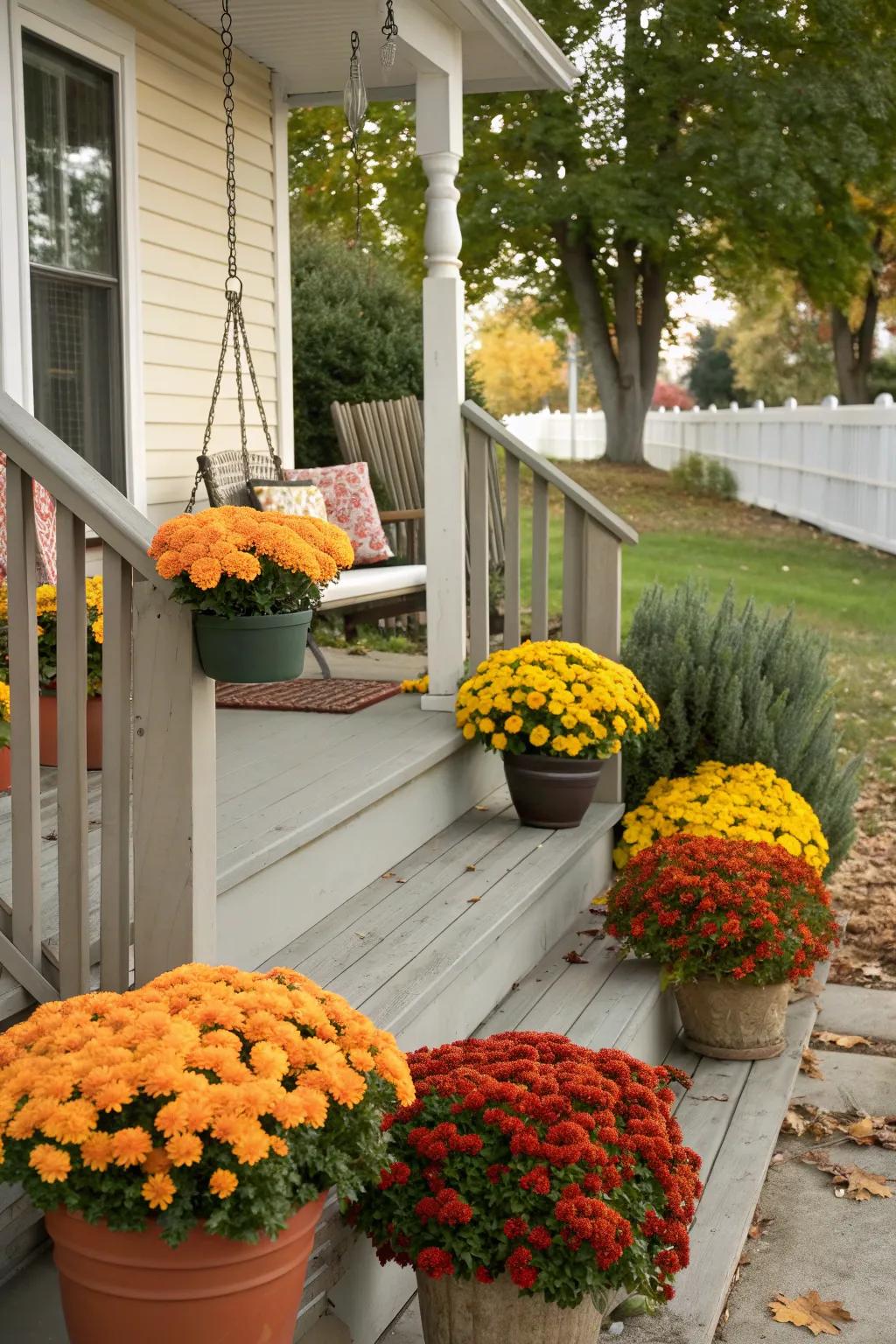 Vibrant mums bring a burst of color to your porch.