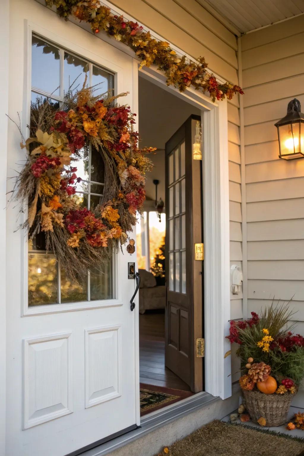 A unique wreath adds charm to any entrance.