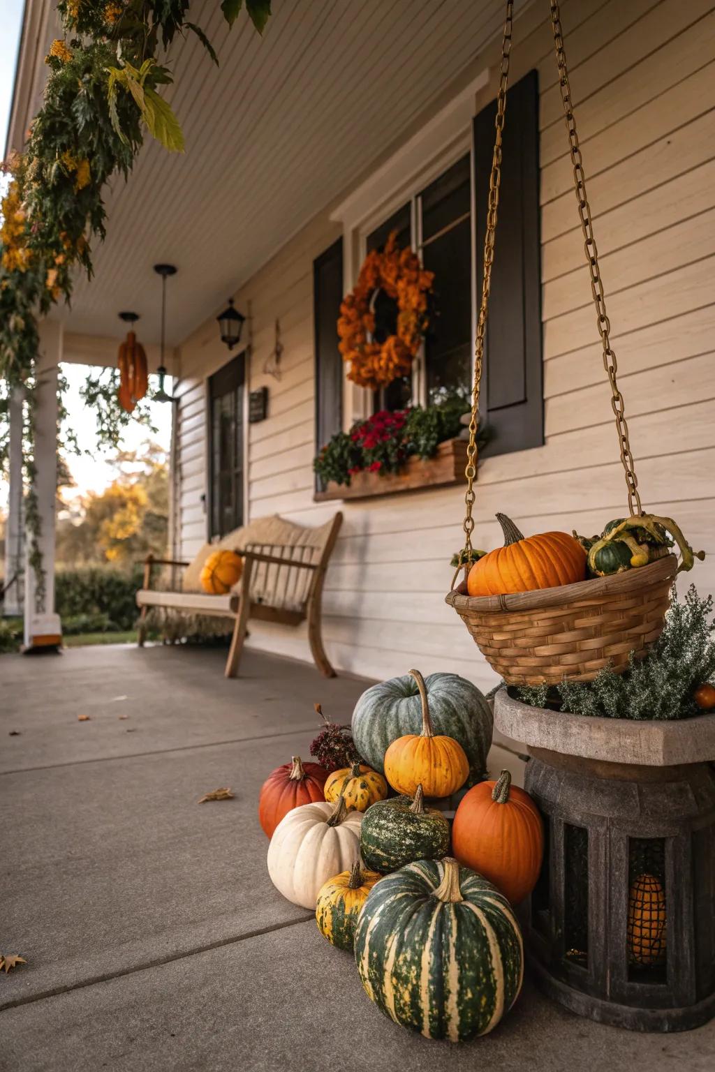 A variety of gourds adds texture and interest.