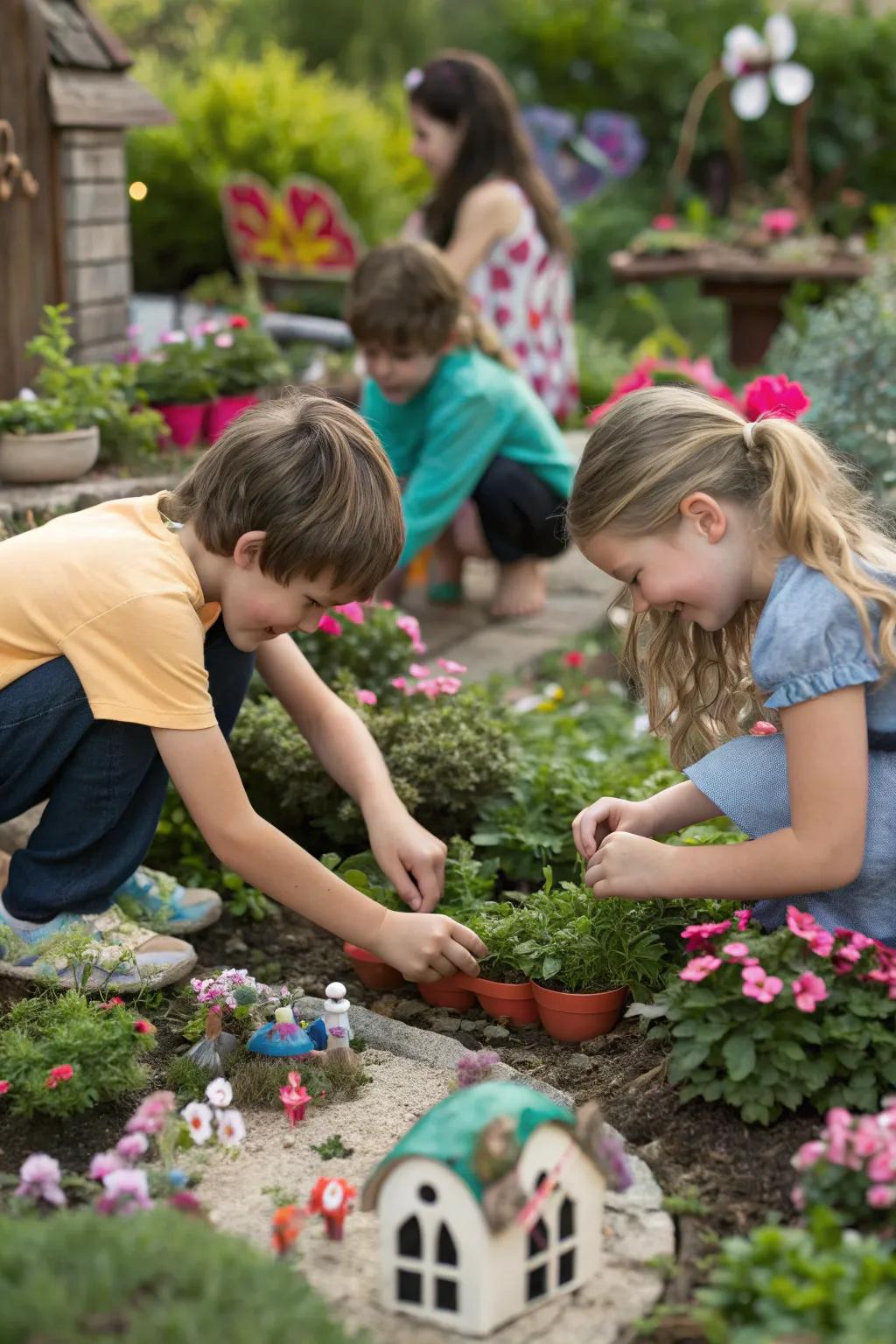 A whimsical fairy garden sparks imagination.