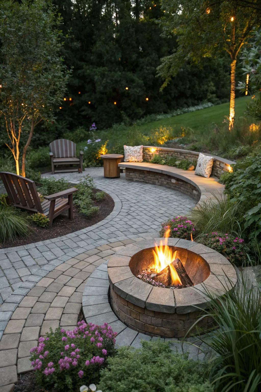 Structured style with paver pathways.