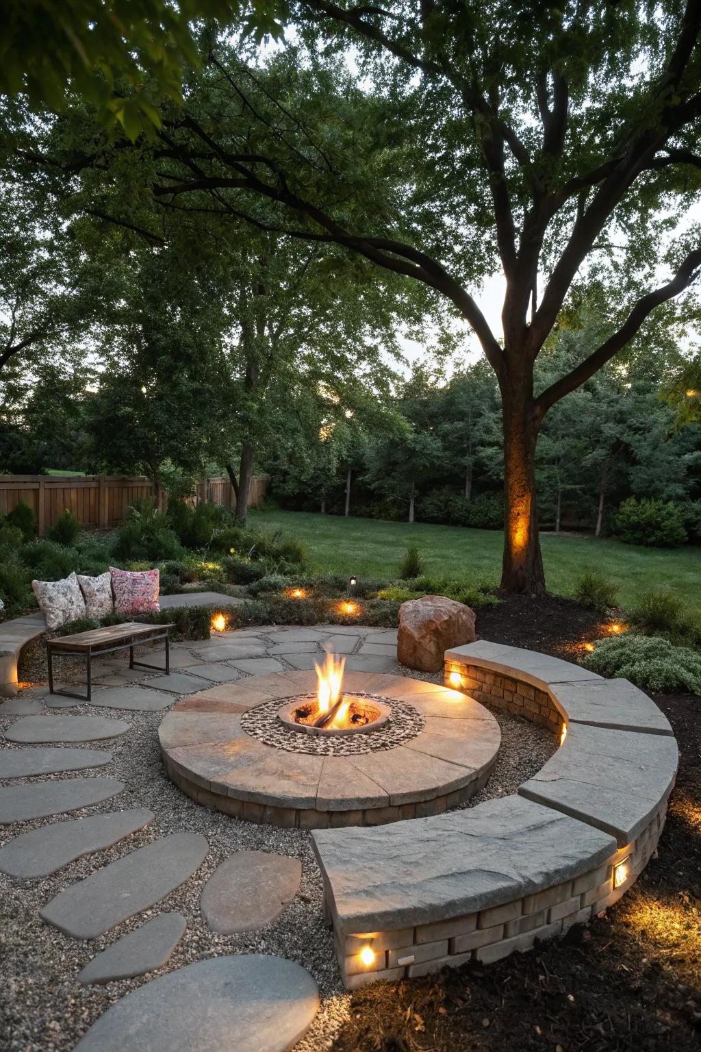 Communal vibes with circular seating stones.