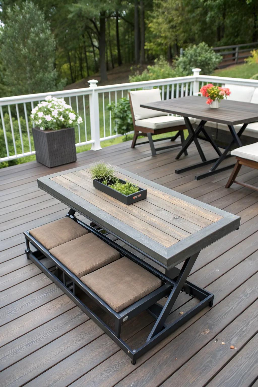 Convertible tables provide dining options in small spaces.